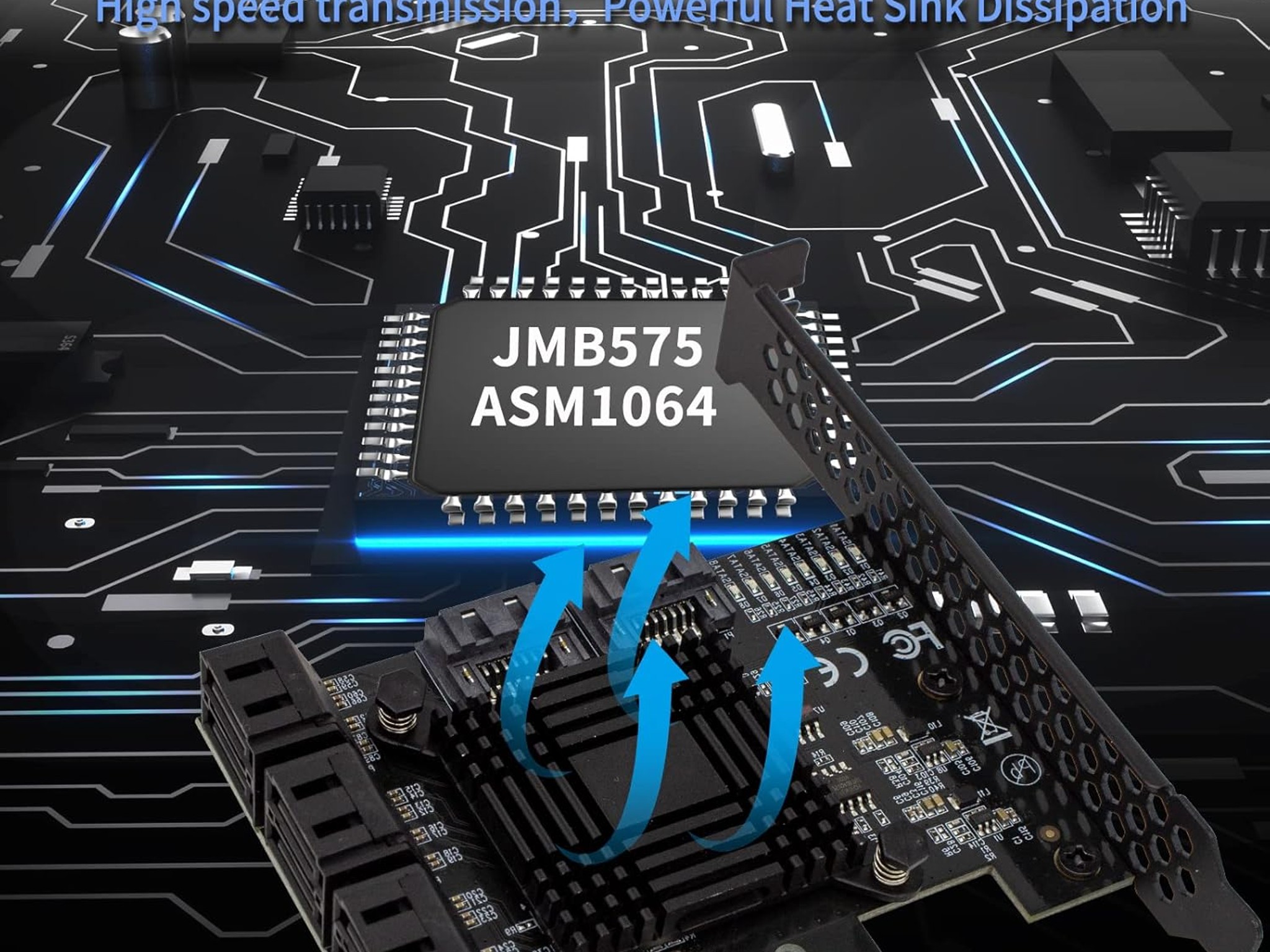 PCIe 8-Port SATA Controller Card 6 Gbps Windows, MAC, Linux w/ 8 SATA Cables & Low Profile Bracket