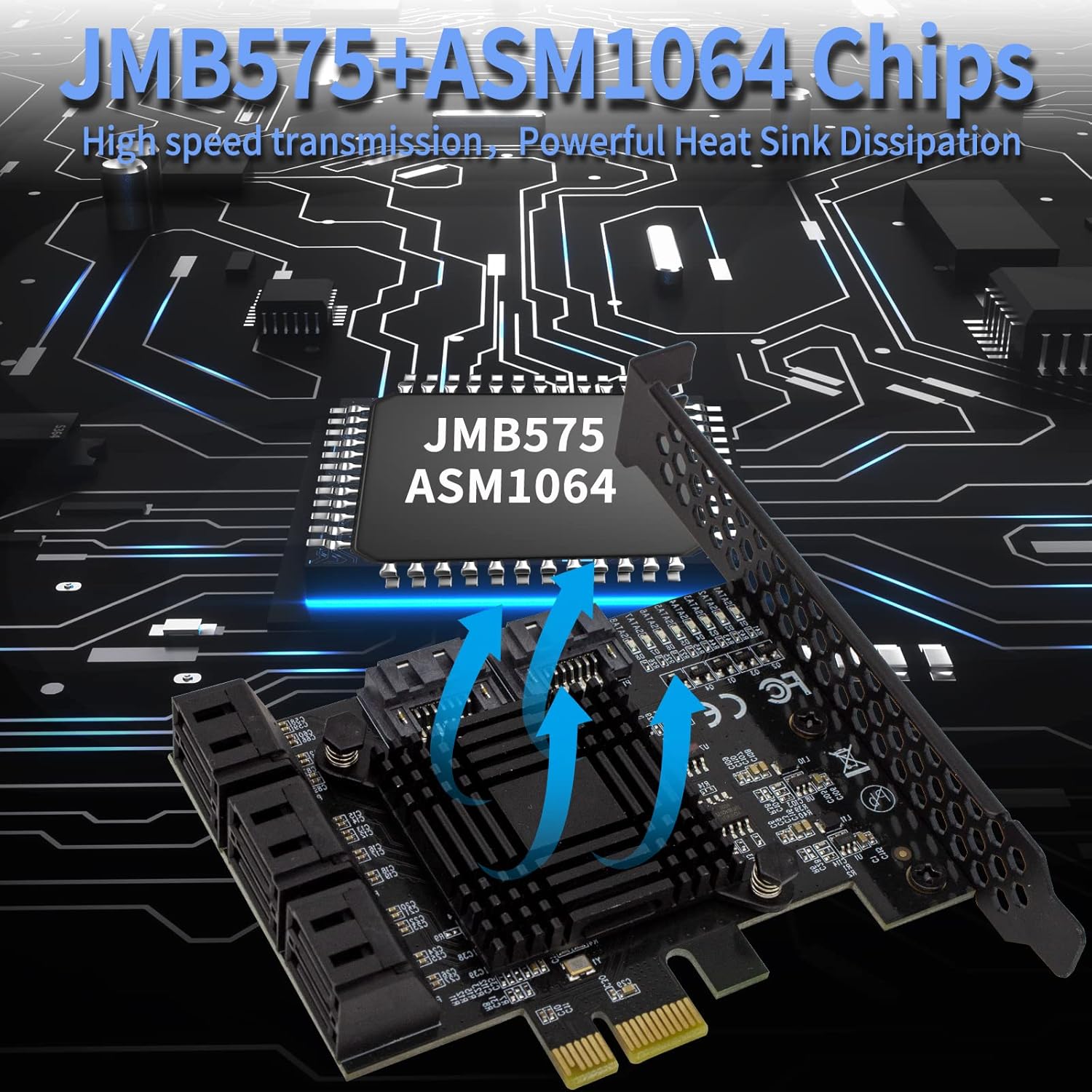 PCIe 8-Port SATA Controller Card 6 Gbps Windows, MAC, Linux w/ 8 SATA Cables & Low Profile Bracket