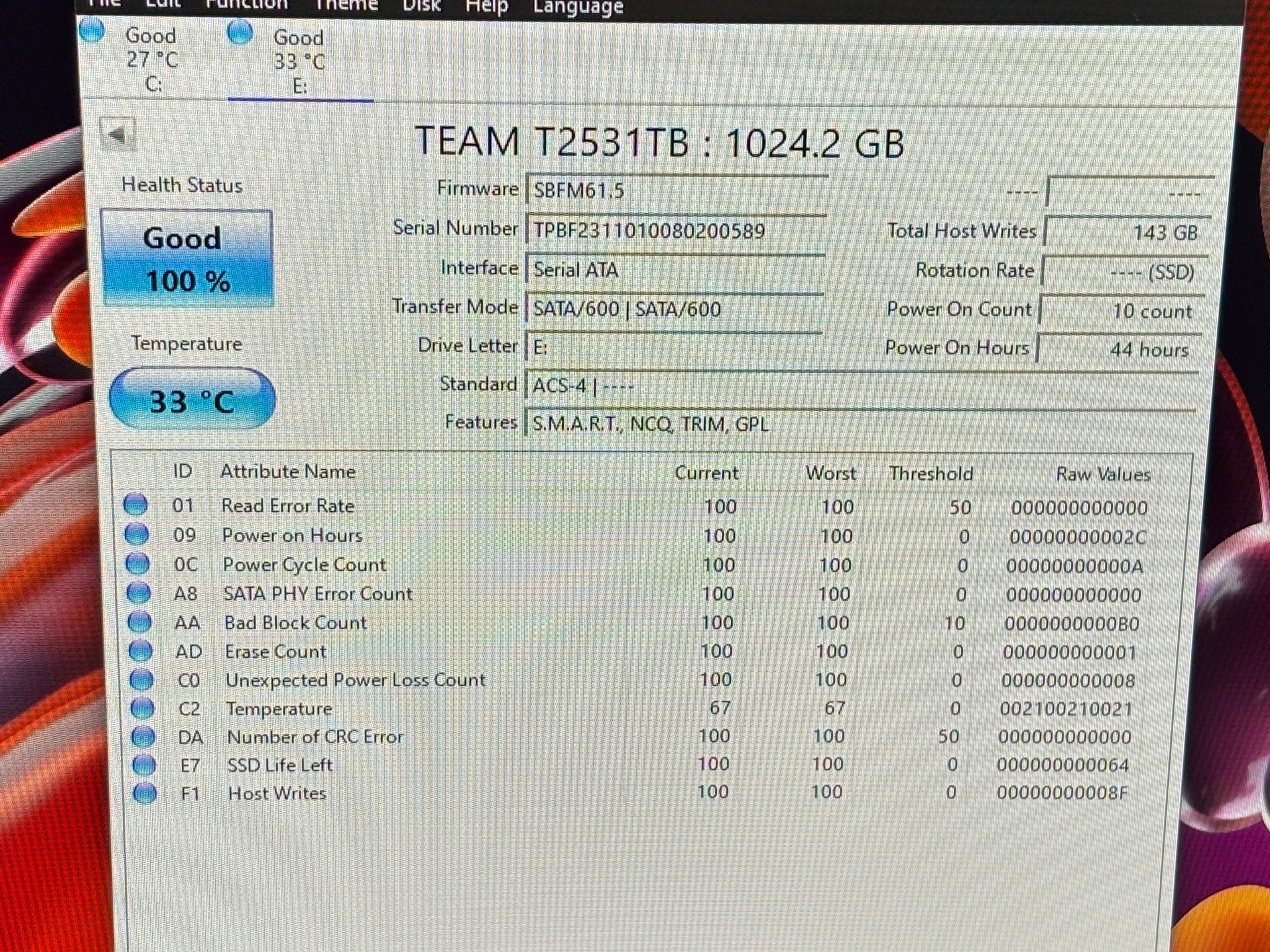 TeamGroup EX2 Elite 1TB (100% Health) 2.5” SATA III SSD 6Gb/s Solid State Drive