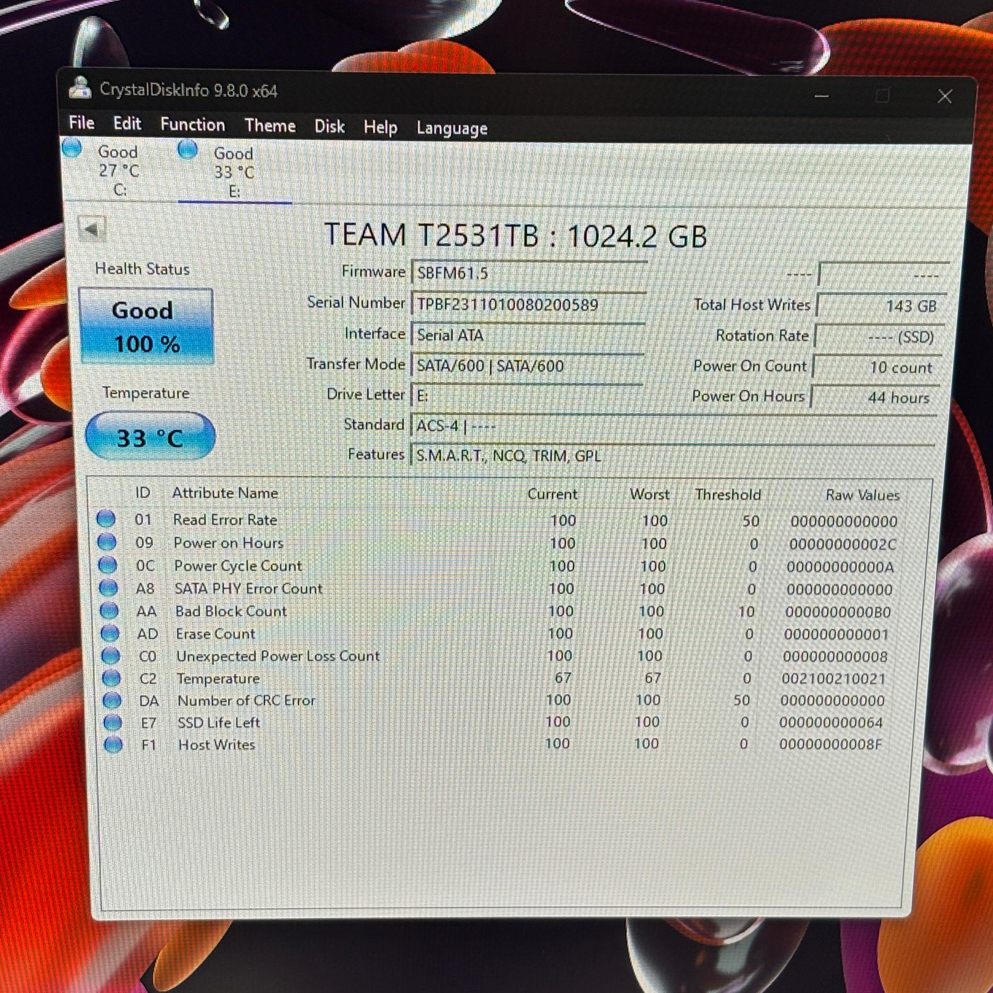 TeamGroup EX2 Elite 1TB (100% Health) 2.5” SATA III SSD 6Gb/s Solid State Drive