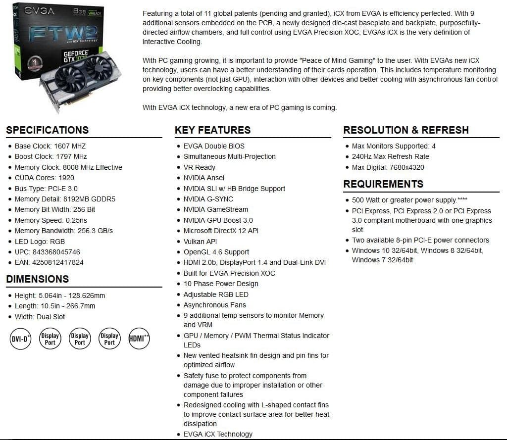 Brand New EVGA FTW2 Nvidia GTX 1070