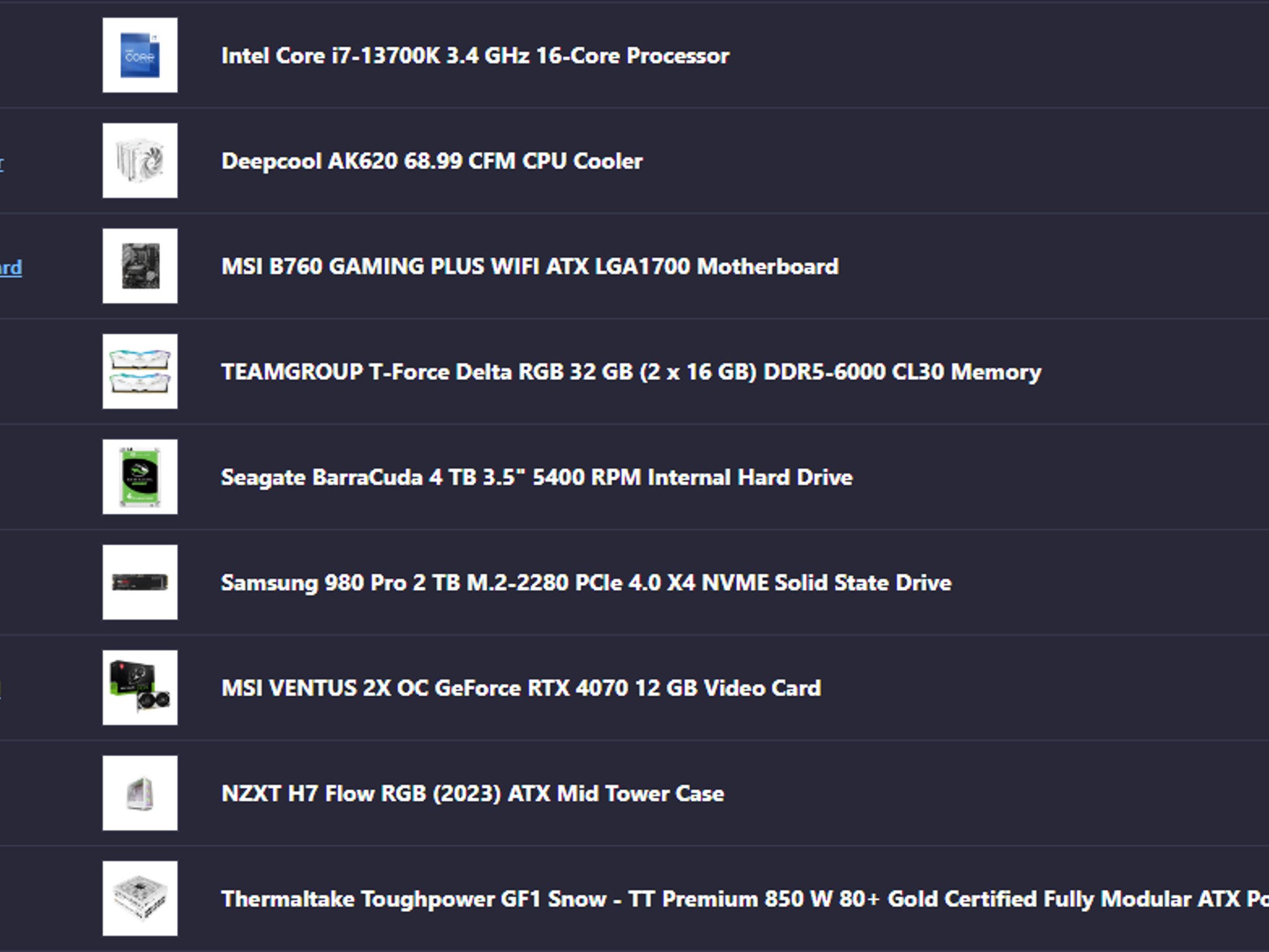 Intel i7-13700k, RTX 4070, MSI b760 plus WIFI