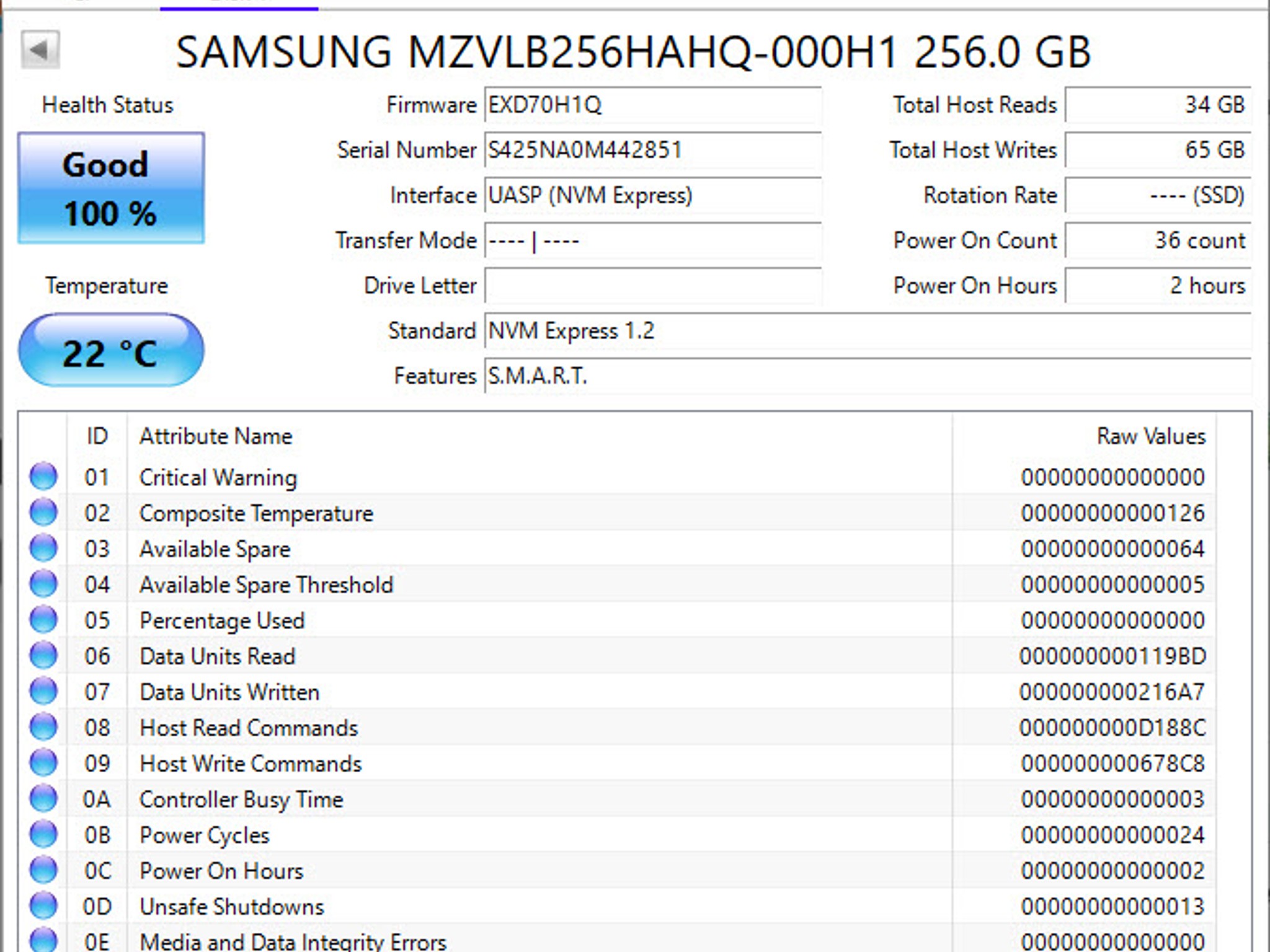 Used, Samsung PM981 256GB NVMe M.2 SSD