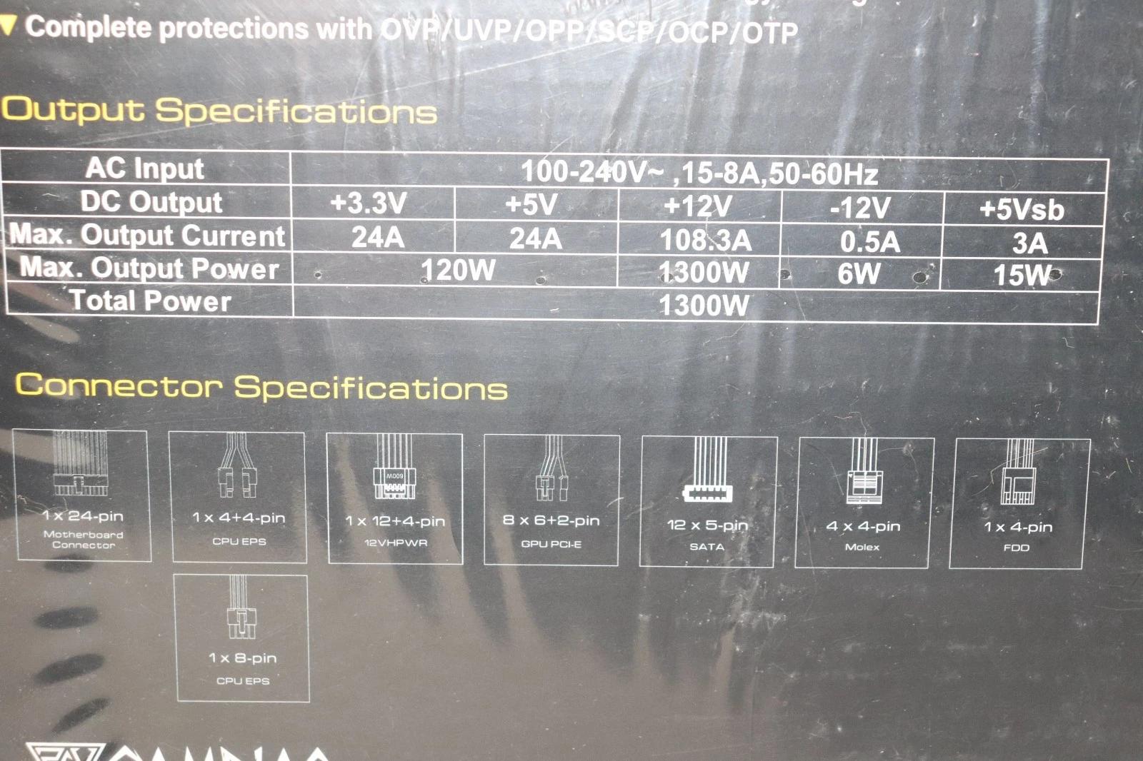 GAMDIAS Helios P2‑1300G 1300W 80+ Gold Fully Modular PSU ATX Power Supply NEW