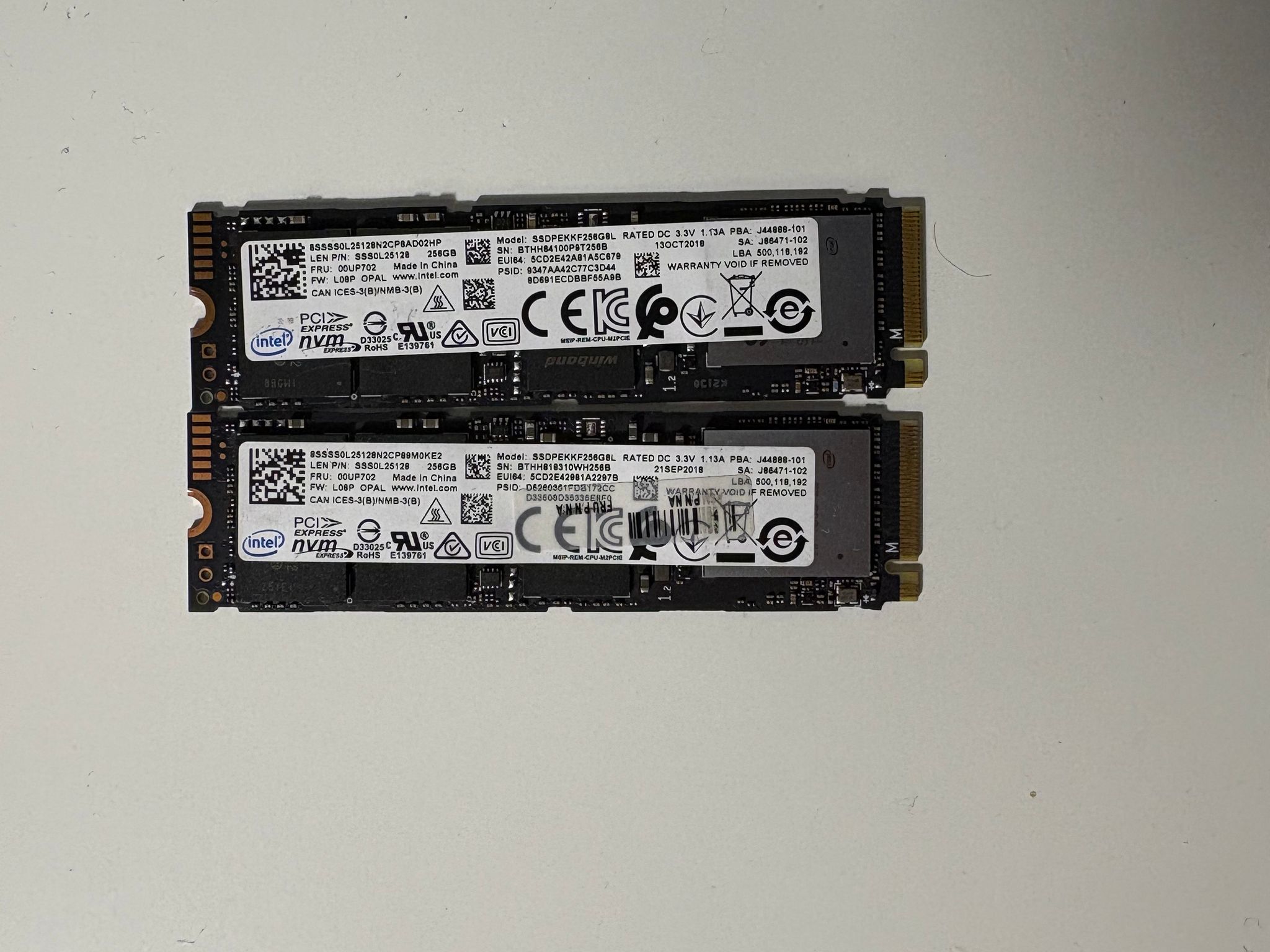 2 Pack - 256GB Intel SSDs, NVME PCIe Gen3.0x4