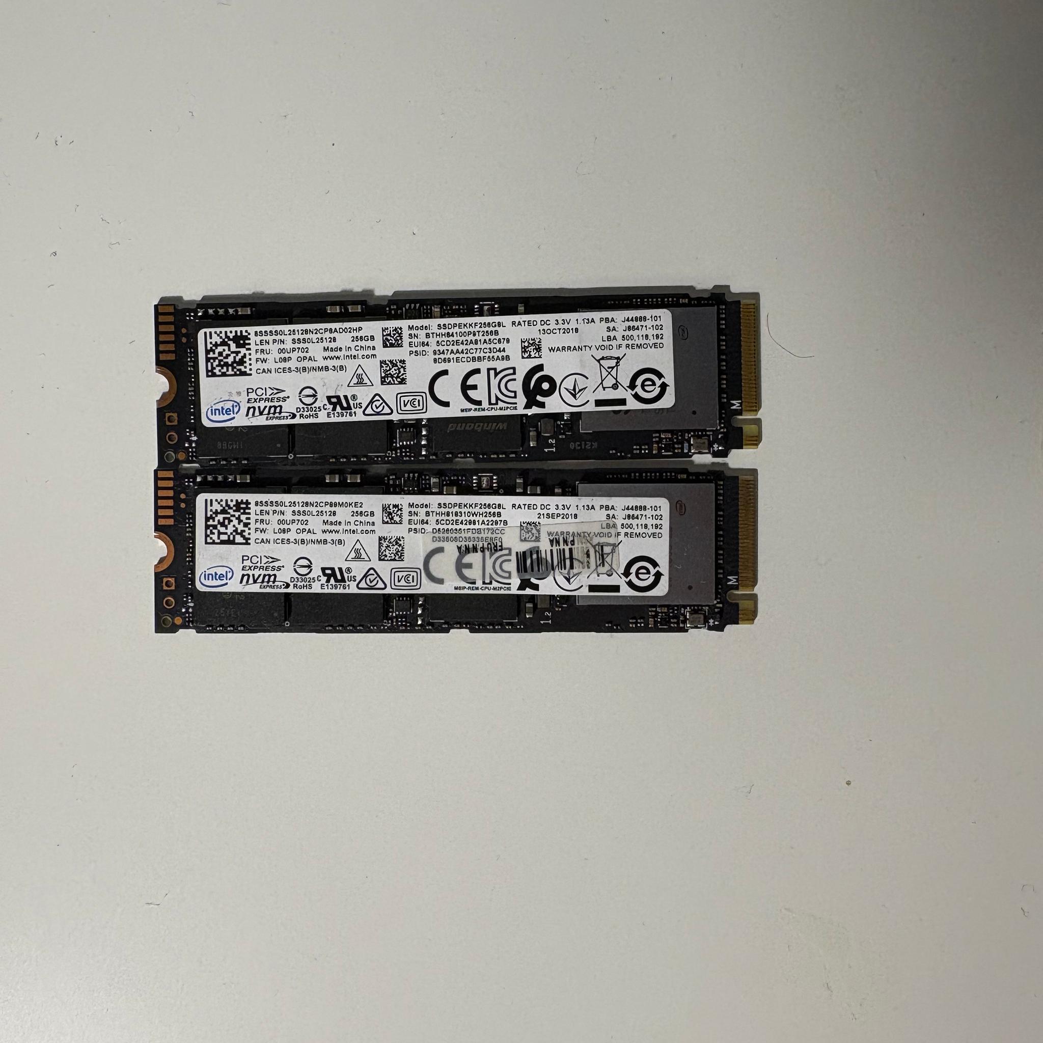 2 Pack - 256GB Intel SSDs, NVME PCIe Gen3.0x4