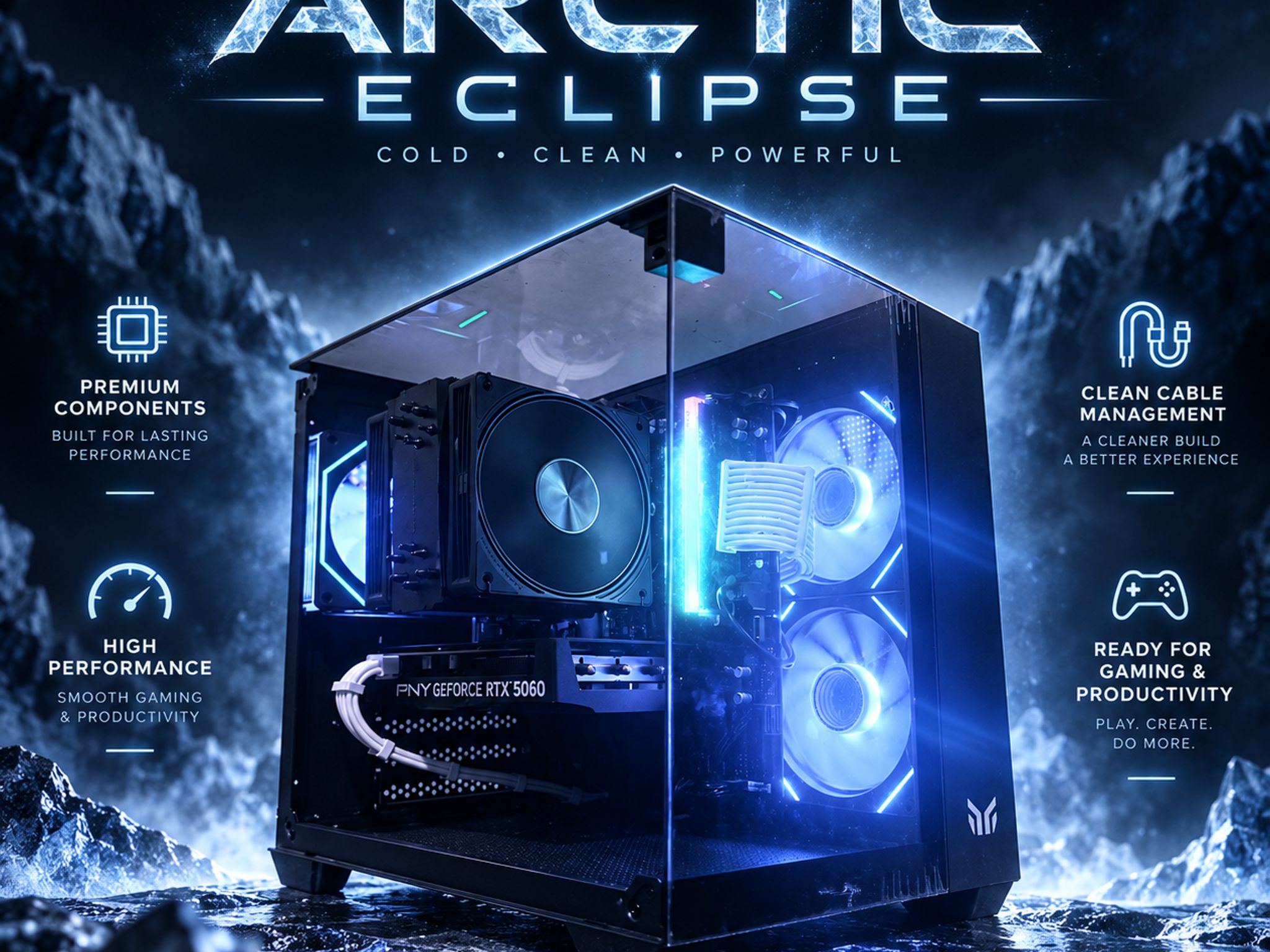 🌈"Arctic Eclipse"⚪️ | 1080p Gaming | RTX 5060 | Ryzen 5 8400F | 16GB DDR5 | 1TB SSD | Free Shipping