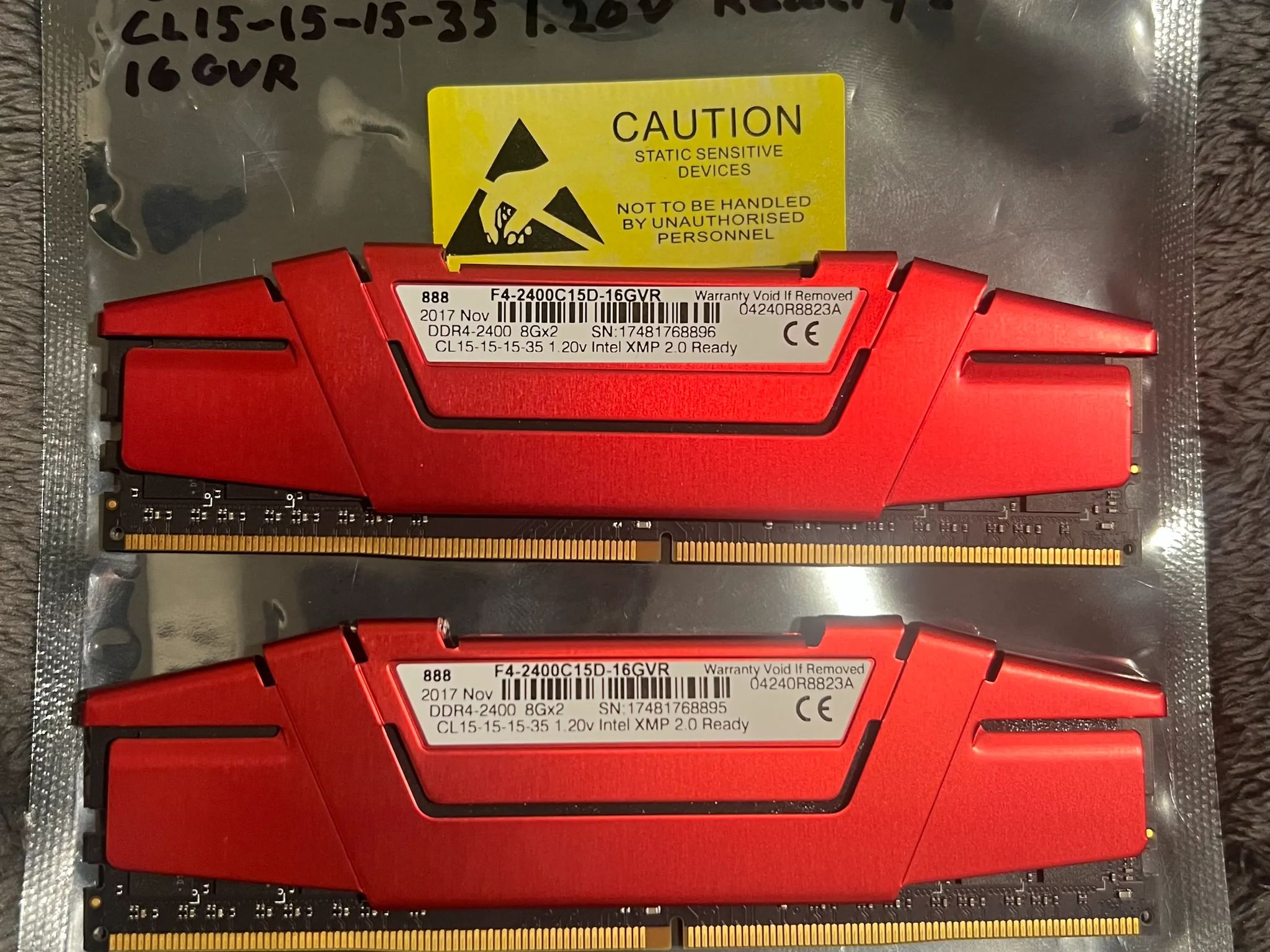 2X- G.SKILL Ripjaws V Series 16GB (2 x 8GB) DDR4 2400 MT/s CL15-15-15-35 1.20V