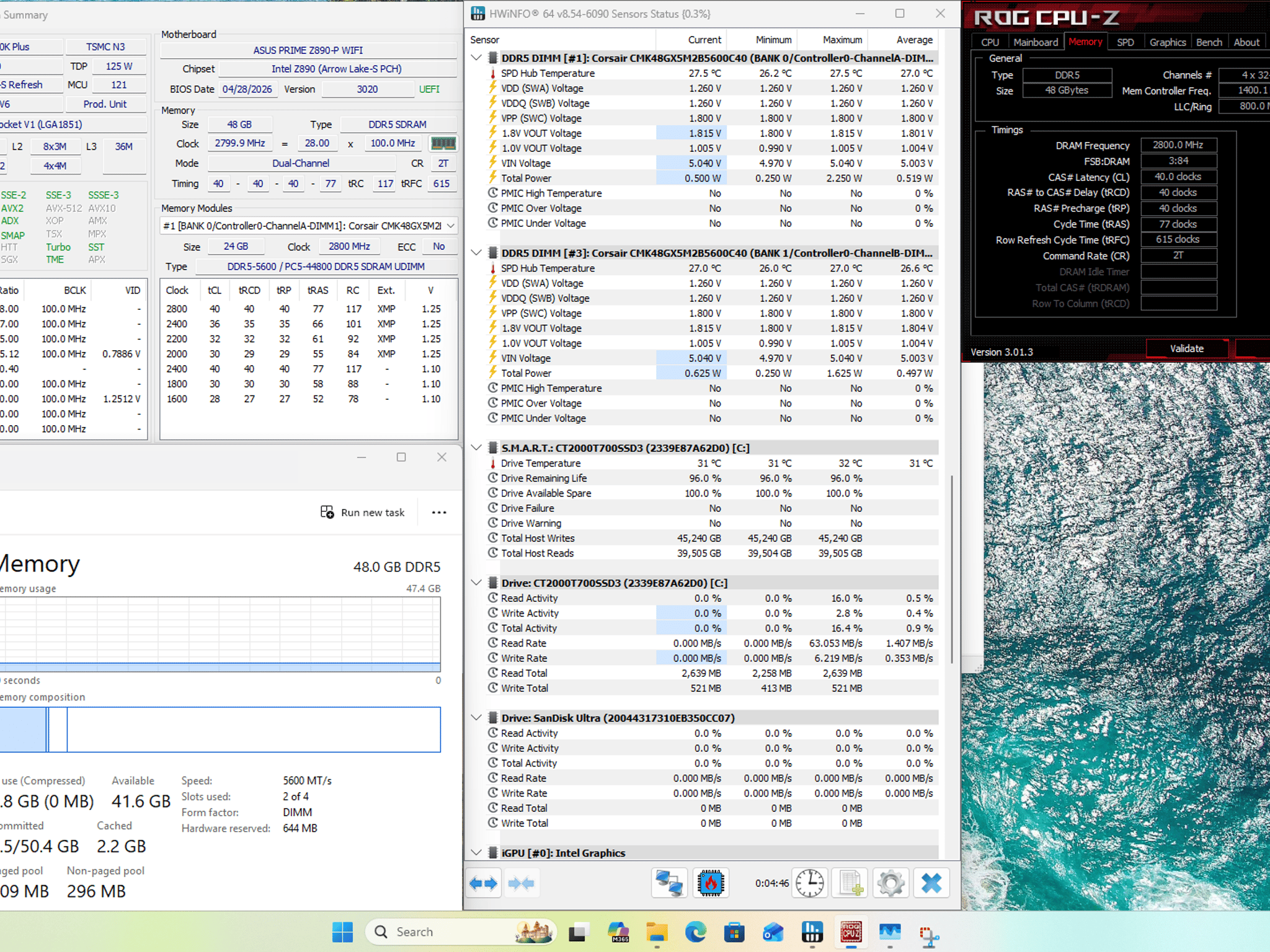 Asus PRIME Z890-P WiFi, Intel Core Ultra 7 270K+, 48GB DDR5, 2TB Crucial T700 + Win 11 Pro Activated
