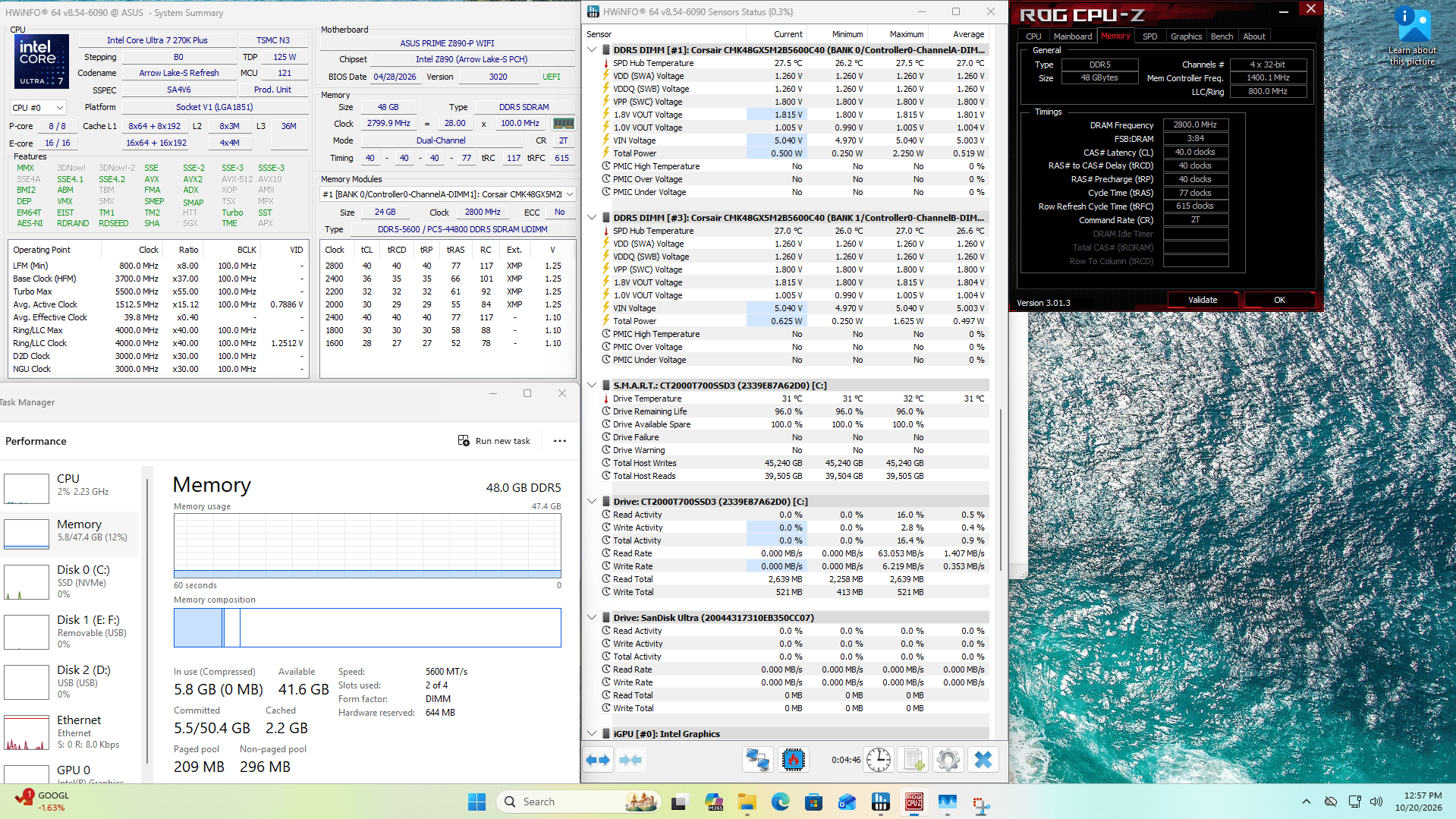 Asus PRIME Z890-P WiFi, Intel Core Ultra 7 270K+, 48GB DDR5, 2TB Crucial T700 + Win 11 Pro Activated