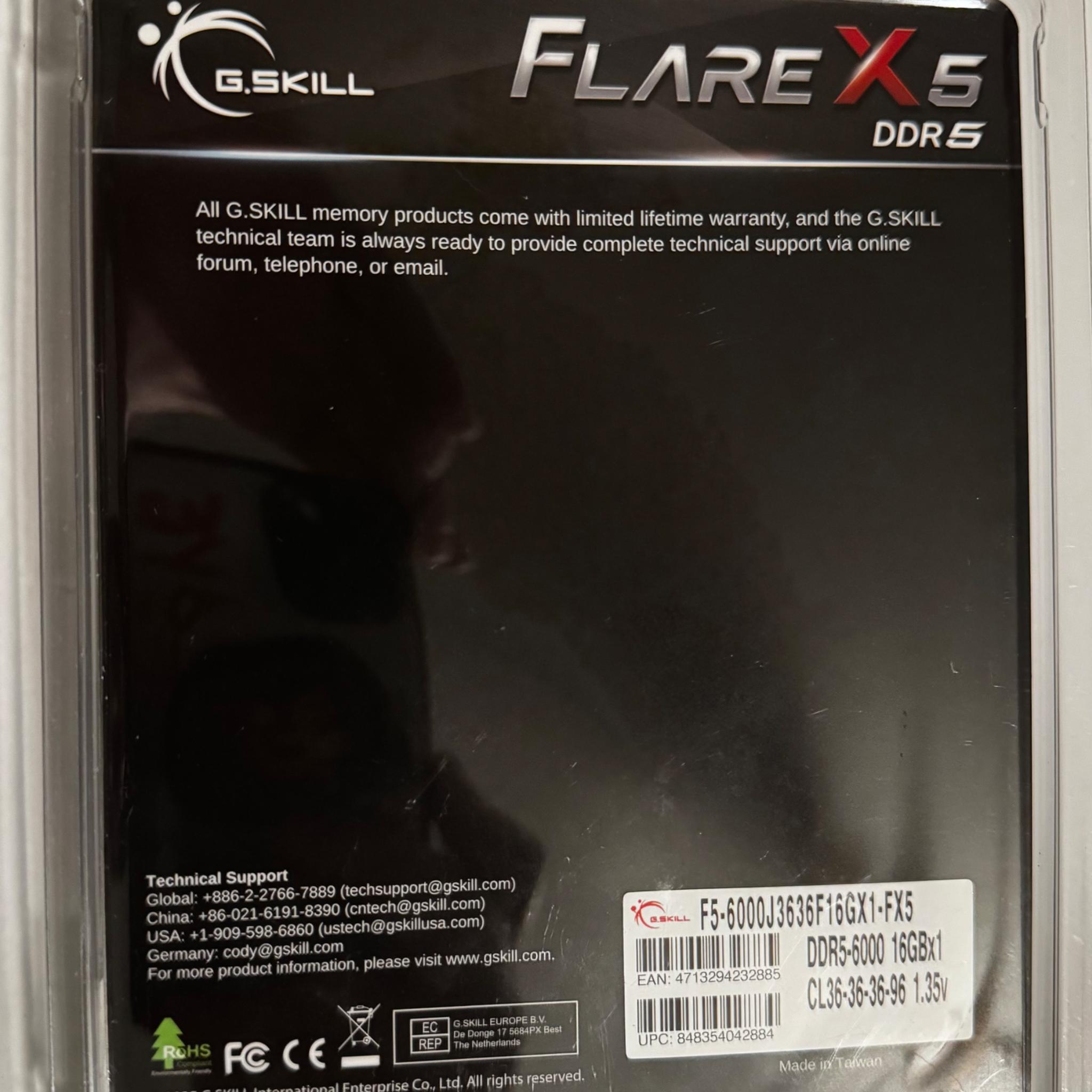 G.Skill Flare X5 16GB (1 x 16GB) DDR5-6000 PC5-48000 CL36 Desktop Memory RAM - Black