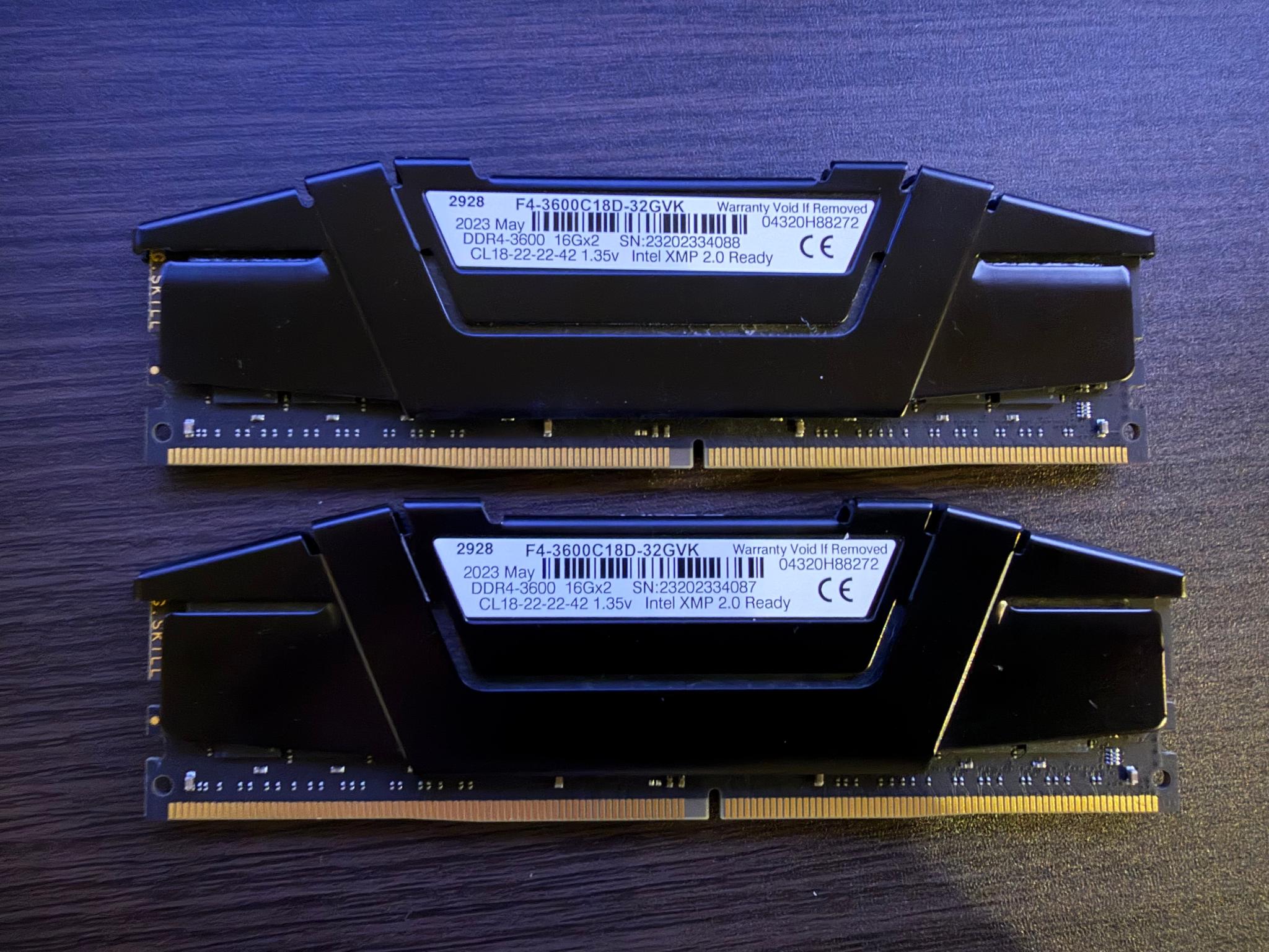 32 GB Ripjaws DDR4-3600 (16Gx2) CL18
