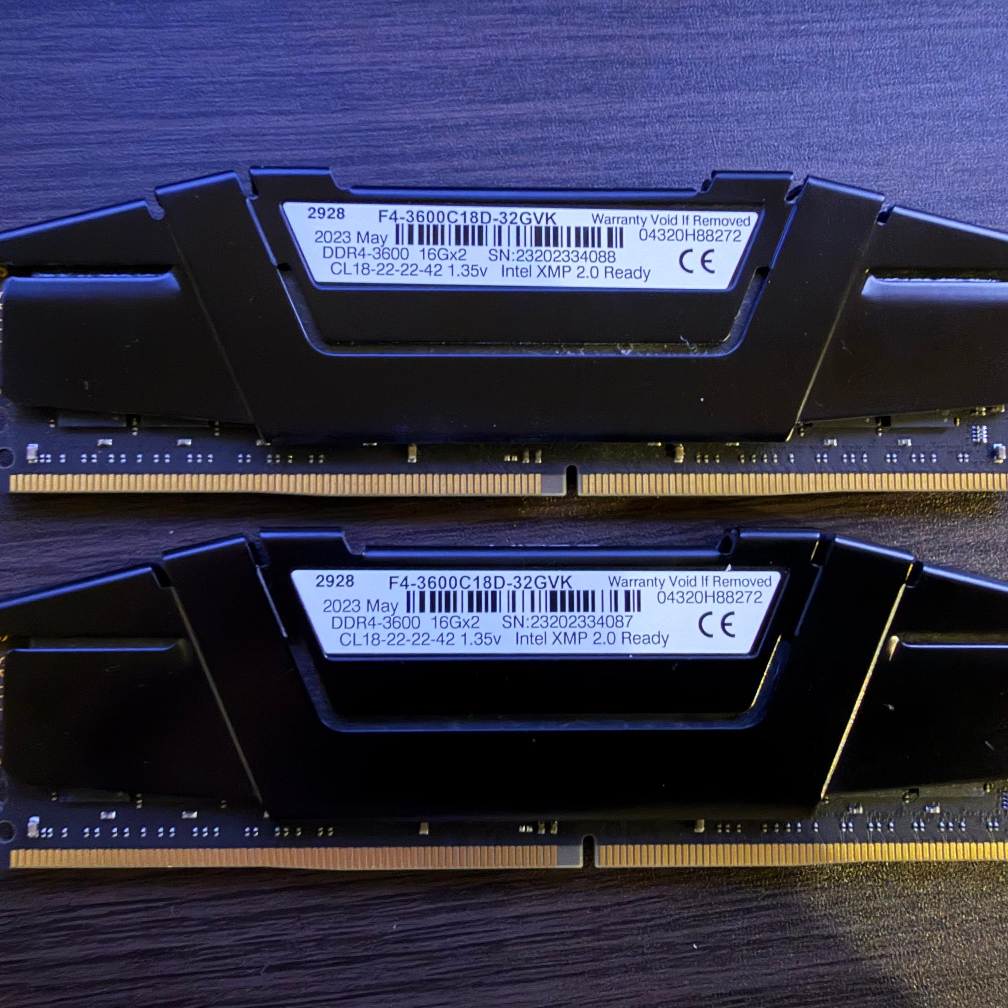 32 GB Ripjaws DDR4-3600 (16Gx2) CL18