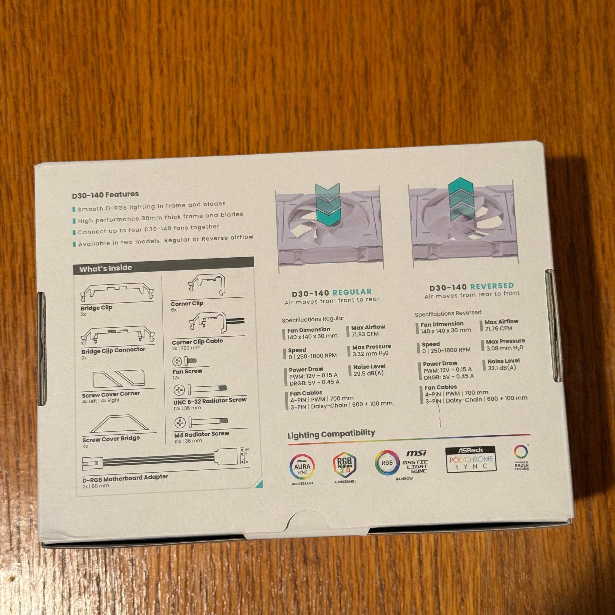 Phanteks D30-140 DRGB PWM FAN 3pack, Reverse Airflow Model