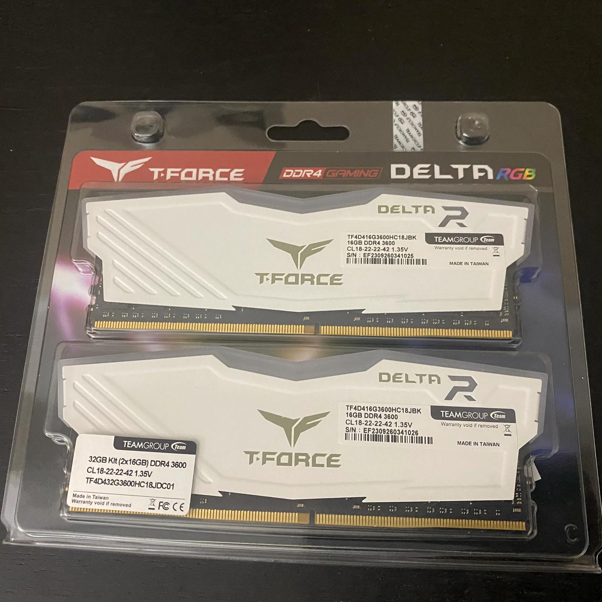 BNIB T-Force Delta RGB DDR4 32GB (2x16) 3600Mhz
