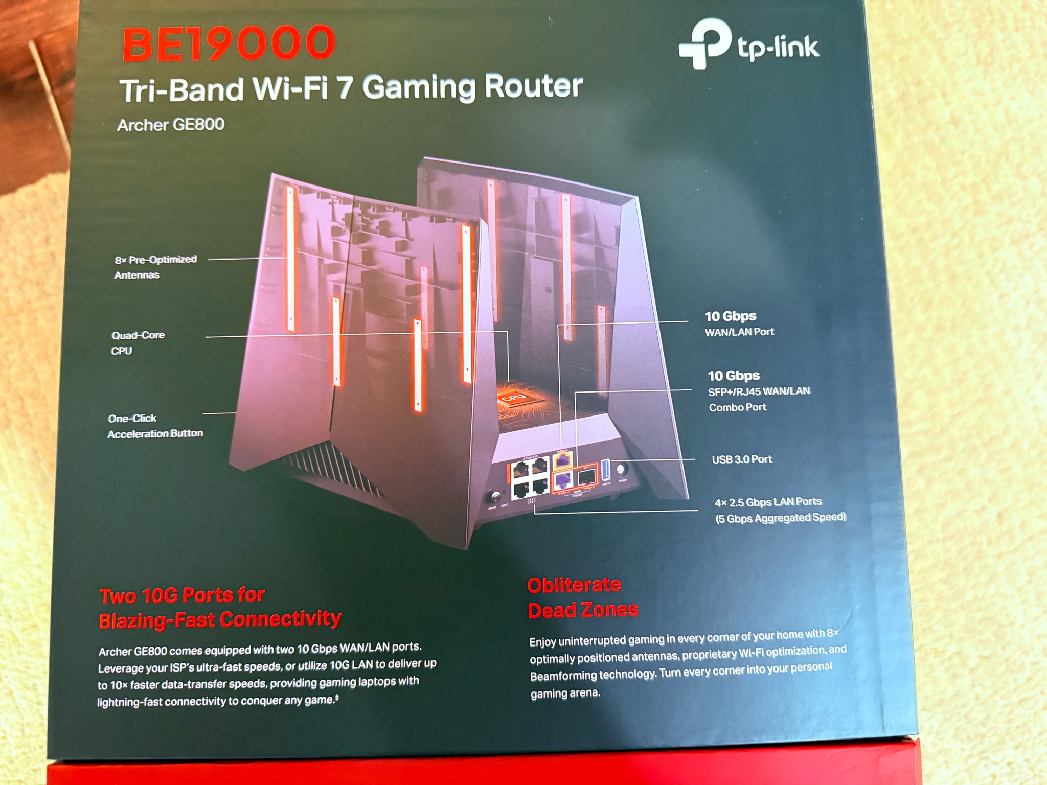 TP-Link Tri-Band BE19000 Wi-Fi 7 Gaming Router Archer GE800 | 12-Stream | 2×10G + 4×2.5G Ports