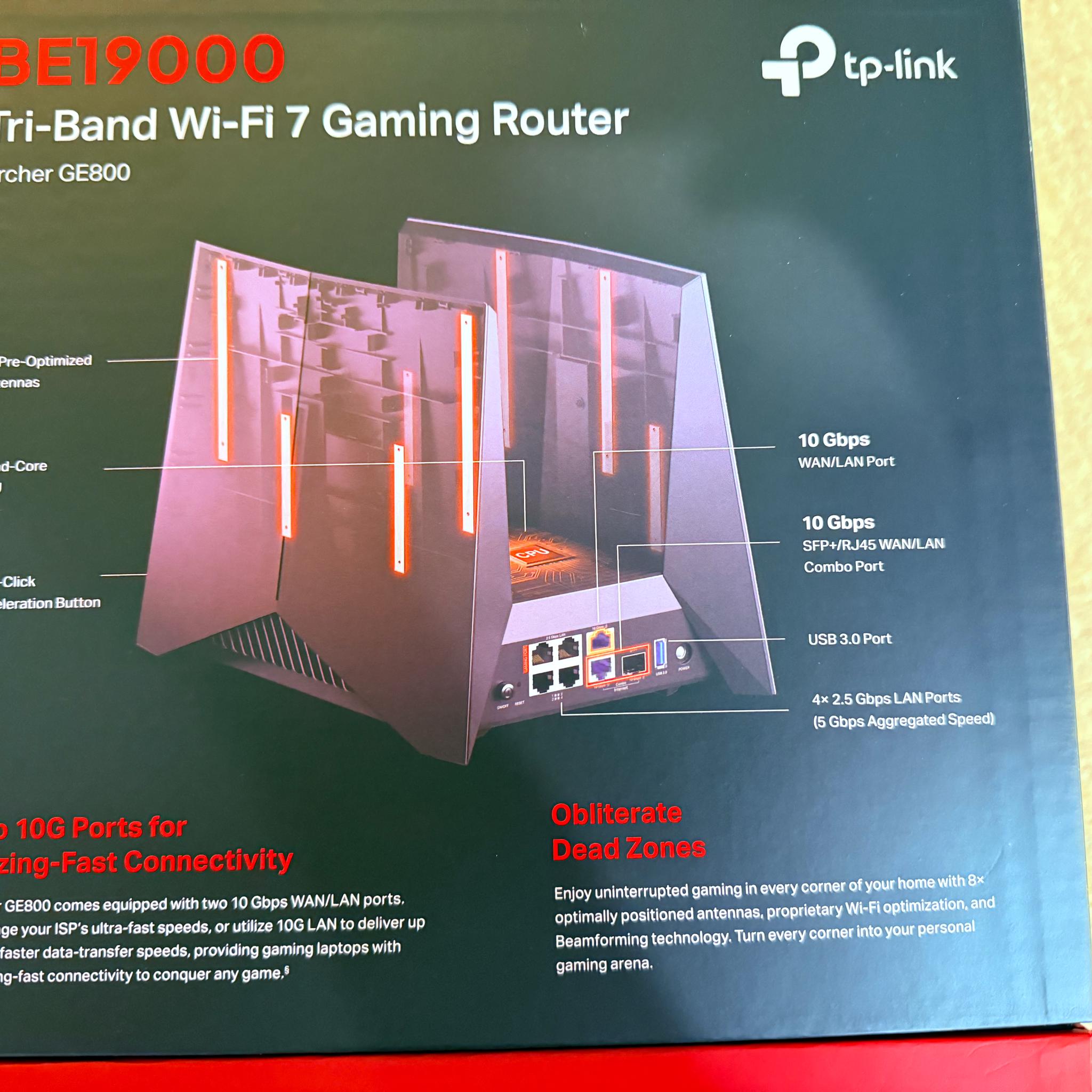 TP-Link Tri-Band BE19000 Wi-Fi 7 Gaming Router Archer GE800 | 12-Stream | 2×10G + 4×2.5G Ports