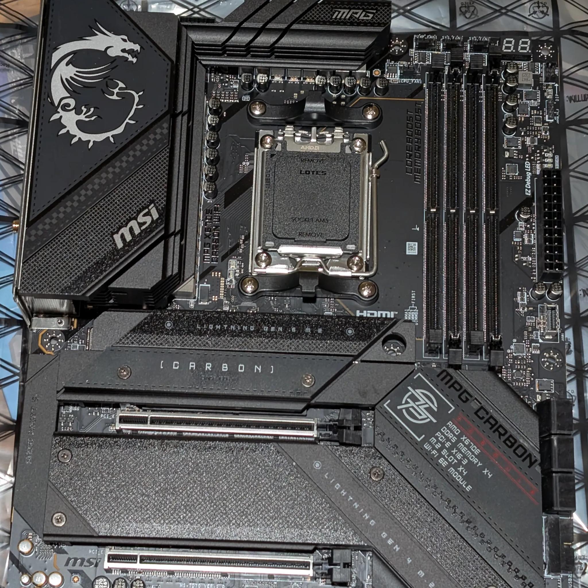 MSI MPG X670E CARBON WiFi AM5 ATX AMD Motherboard, Ryzen 9000 support