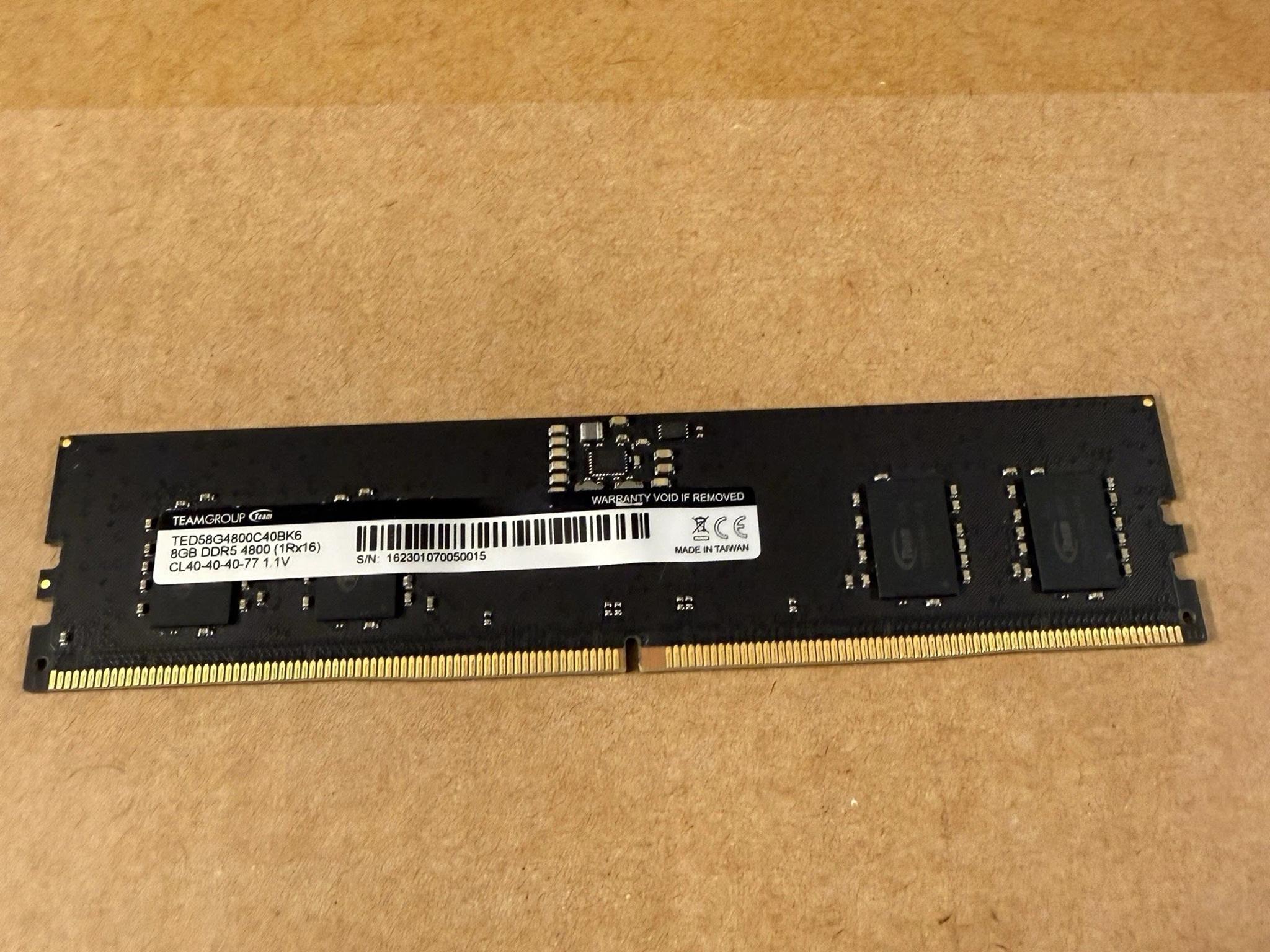 1x8gb TeamGroup DDR5 RAM 4800MT/s CL40 1.1v DIMM TED58G4800C40BK6