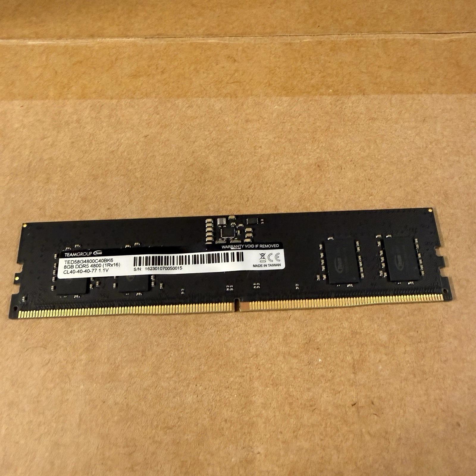 1x8gb TeamGroup DDR5 RAM 4800MT/s CL40 1.1v DIMM TED58G4800C40BK6