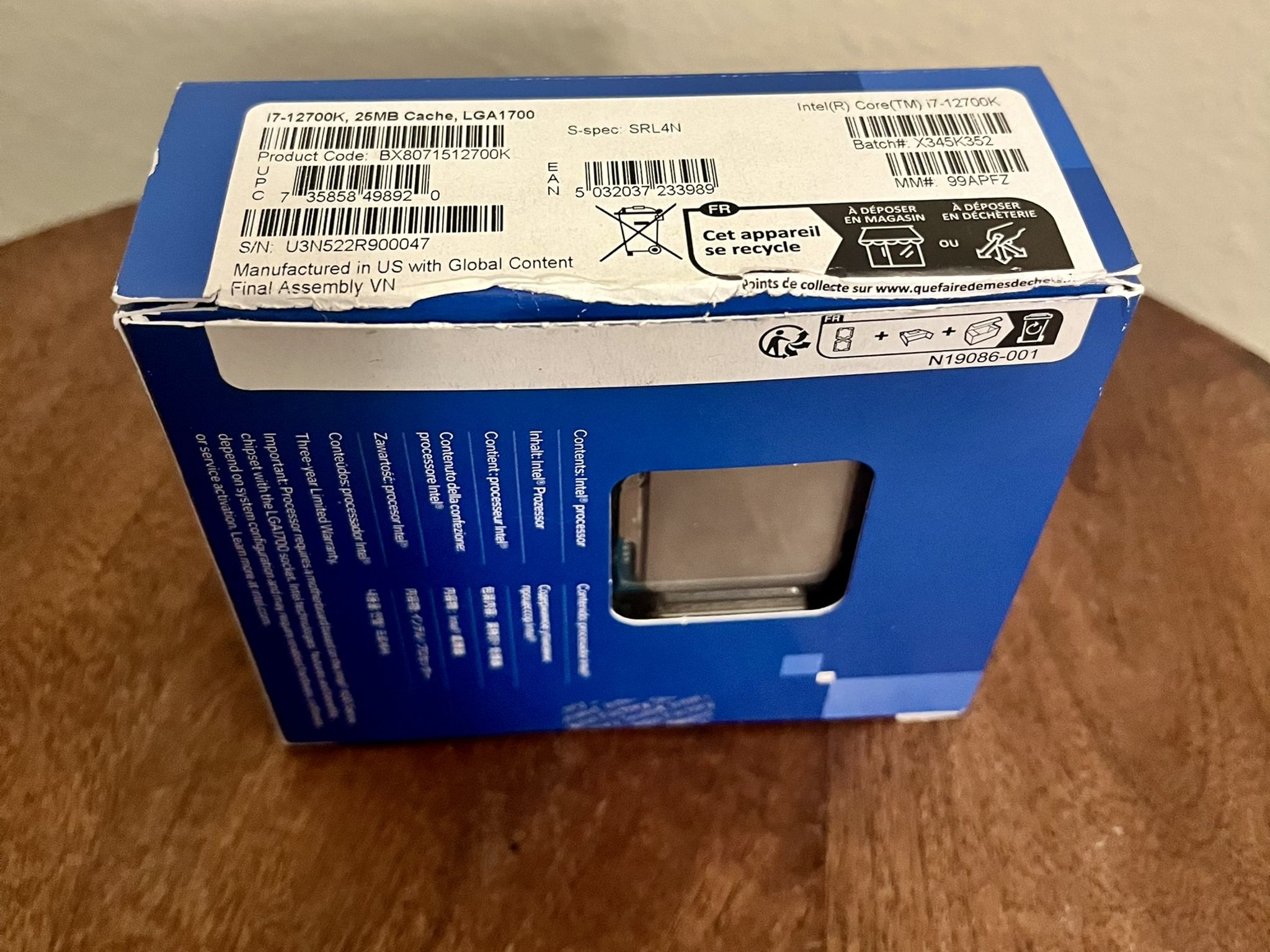 OPEN BOX Intel Core i7-12700K Alder Lake LGA 1700 12 cores (8p + 4e) 3.6 GHz up to 5.00 GHz