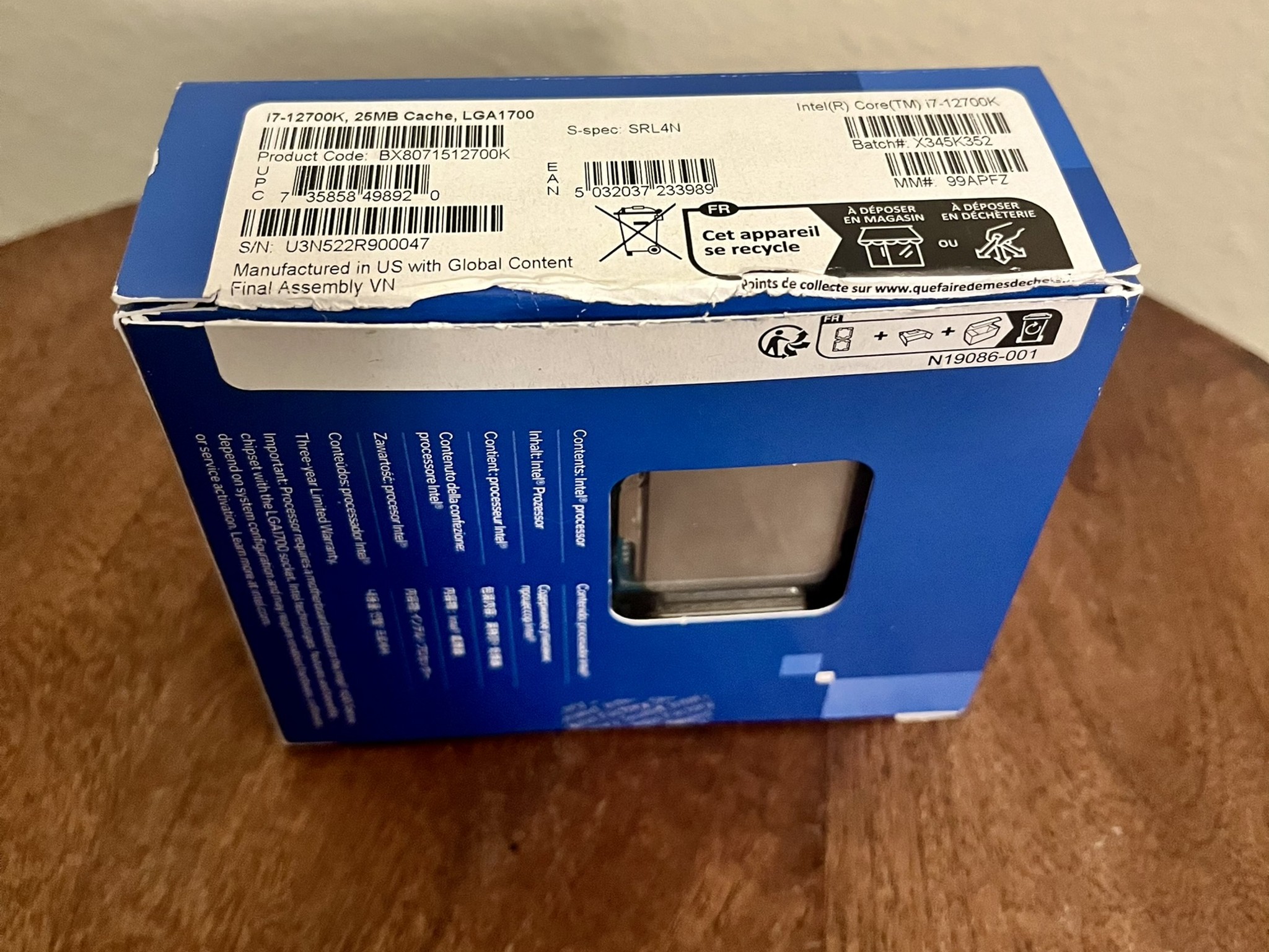 OPEN BOX Intel Core i7-12700K Alder Lake LGA 1700 12 cores (8p + 4e) 3.6 GHz up to 5.00 GHz