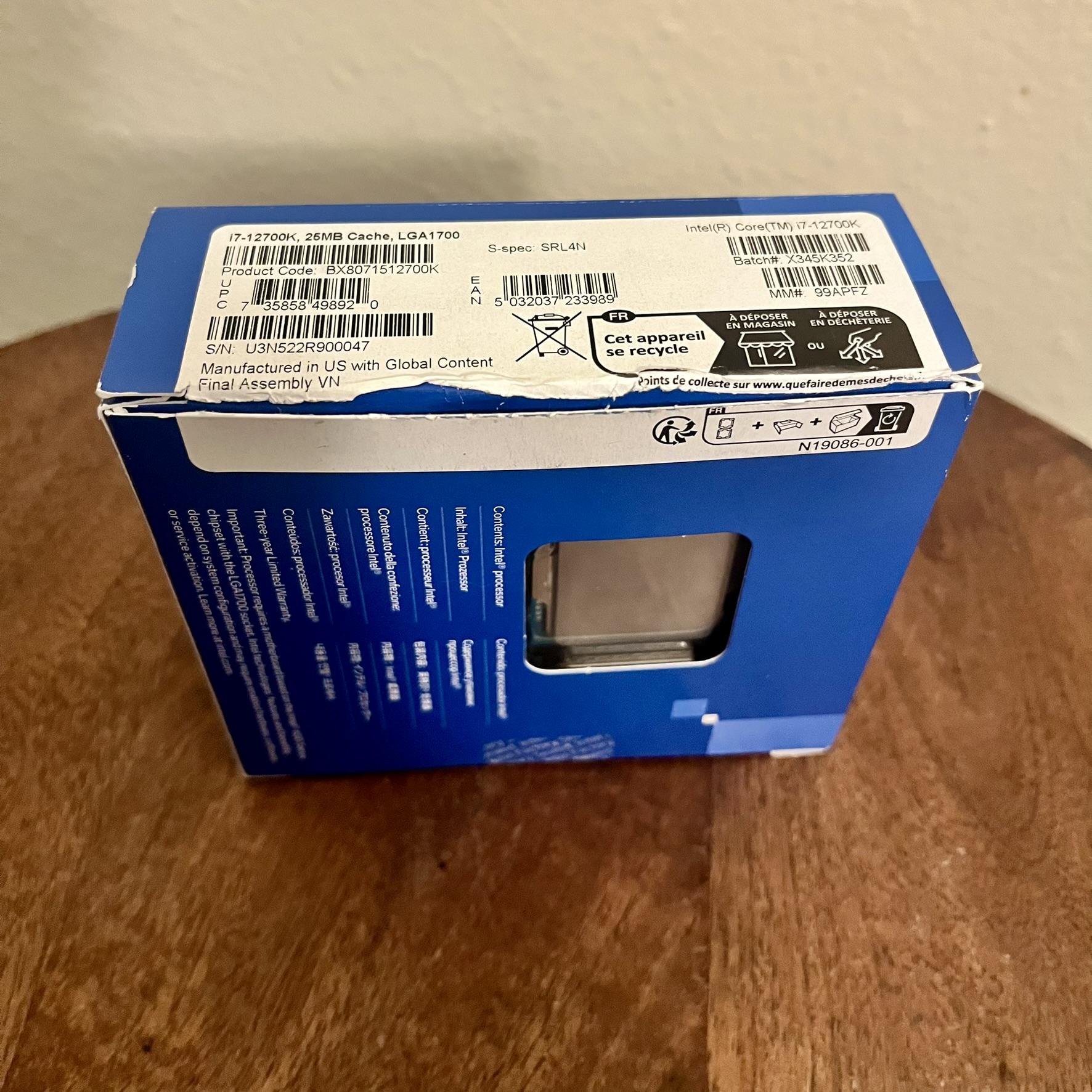 OPEN BOX Intel Core i7-12700K Alder Lake LGA 1700 12 cores (8p + 4e) 3.6 GHz up to 5.00 GHz