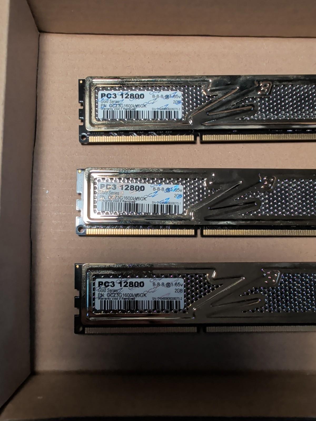 OCZ Gold 6GB (3 x 2GB) DDR3 DIMM 1600 MHz CL8 RAM Memory