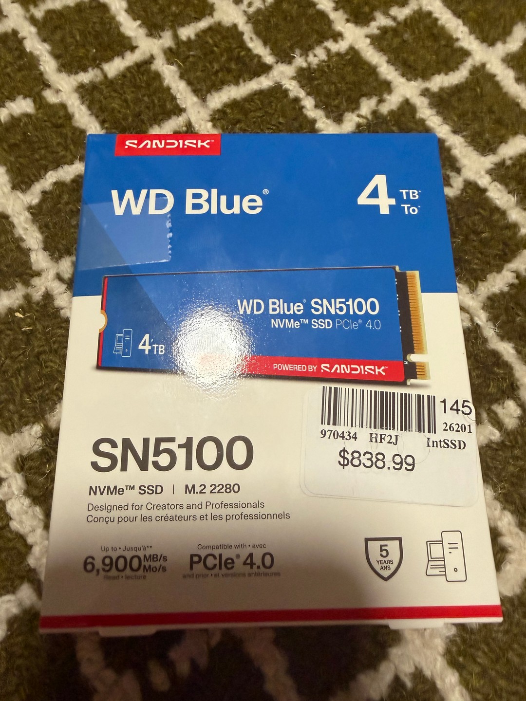 WD Blue SN5100 4TB 3D QLC NAND PCIe Gen 4 x4 NVMe M.2 Internal SSD