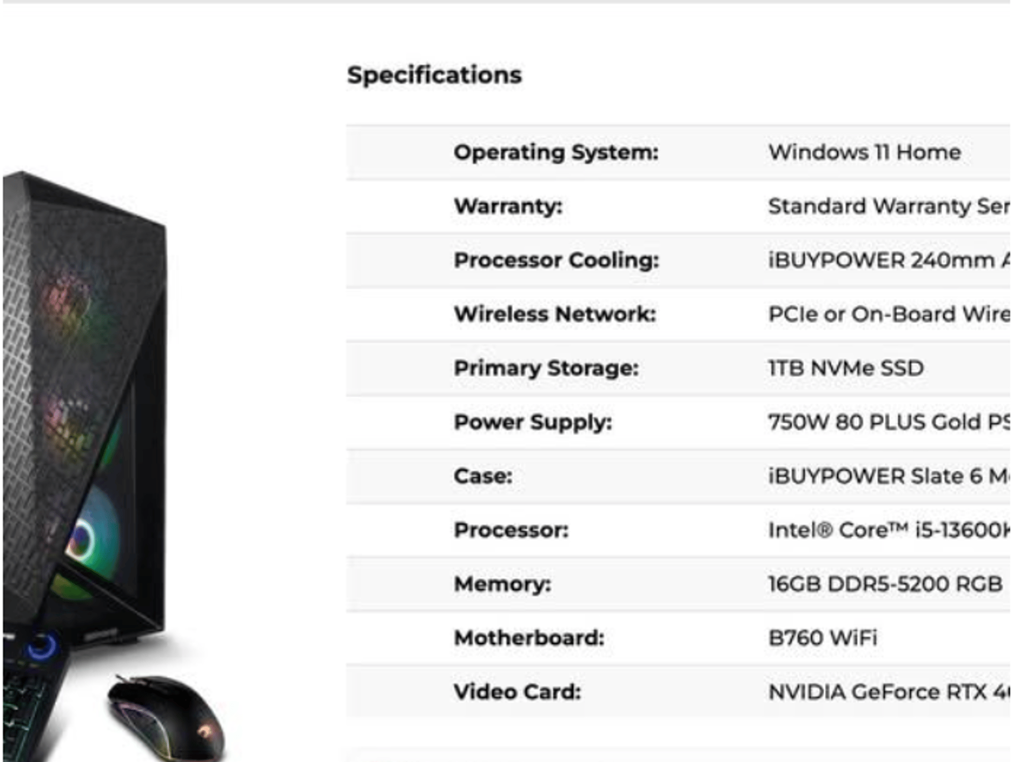 iBUYPOWER Barebone PC Gaming Combo (Case + B760 DDR5 Motherboard + 750W PSU + AIO)
