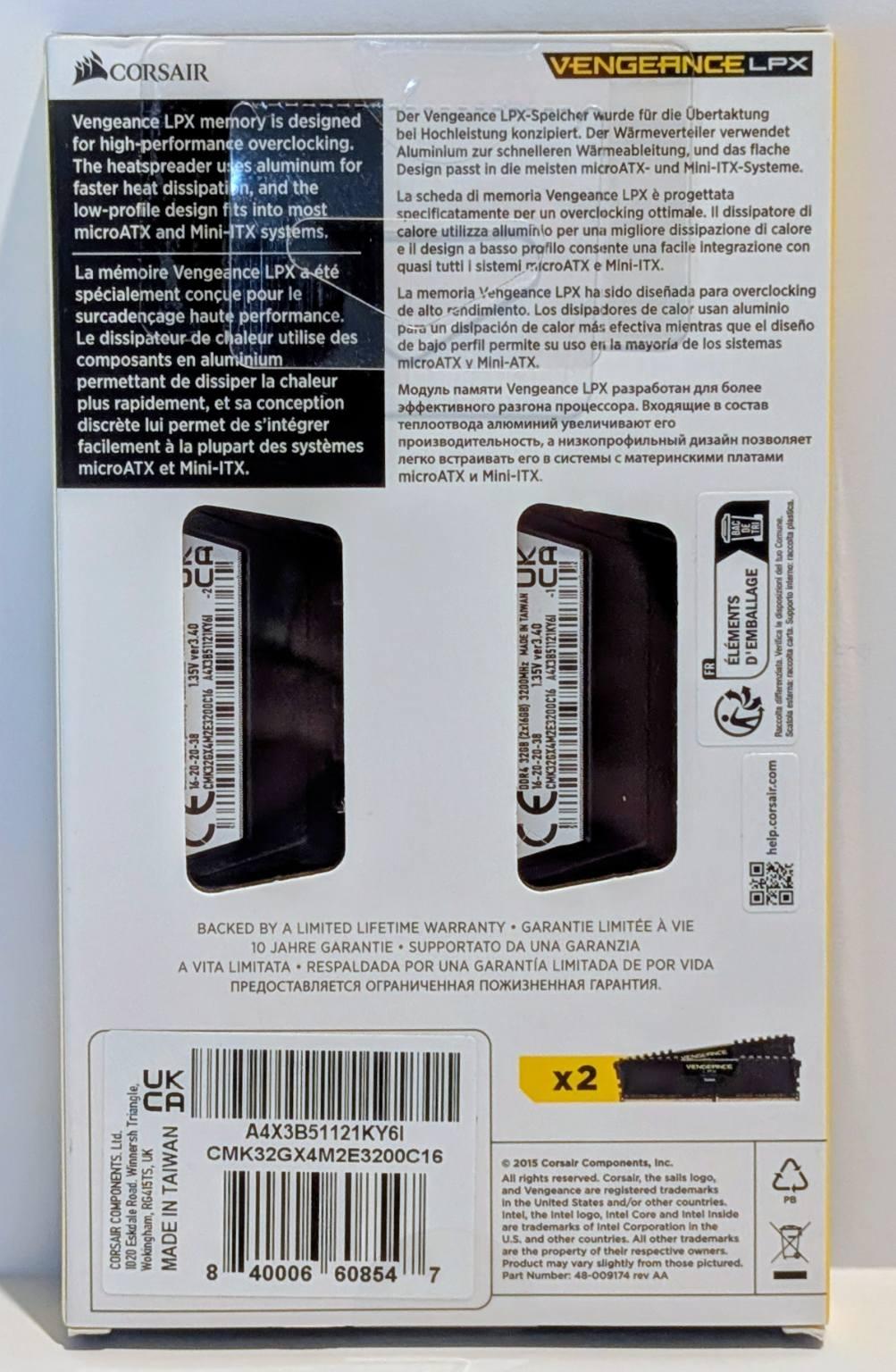 CORSAIR VENGEANCE LPX DDR4 RAM 32GB (2x16GB) 3200MHz CL16-20-20-38 1.35V Intel AMD Memory