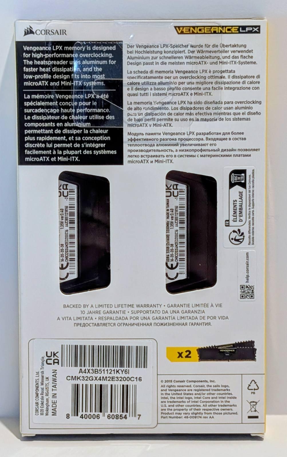 CORSAIR VENGEANCE LPX DDR4 RAM 32GB (2x16GB) 3200MHz CL16-20-20-38 1.35V Intel AMD Memory