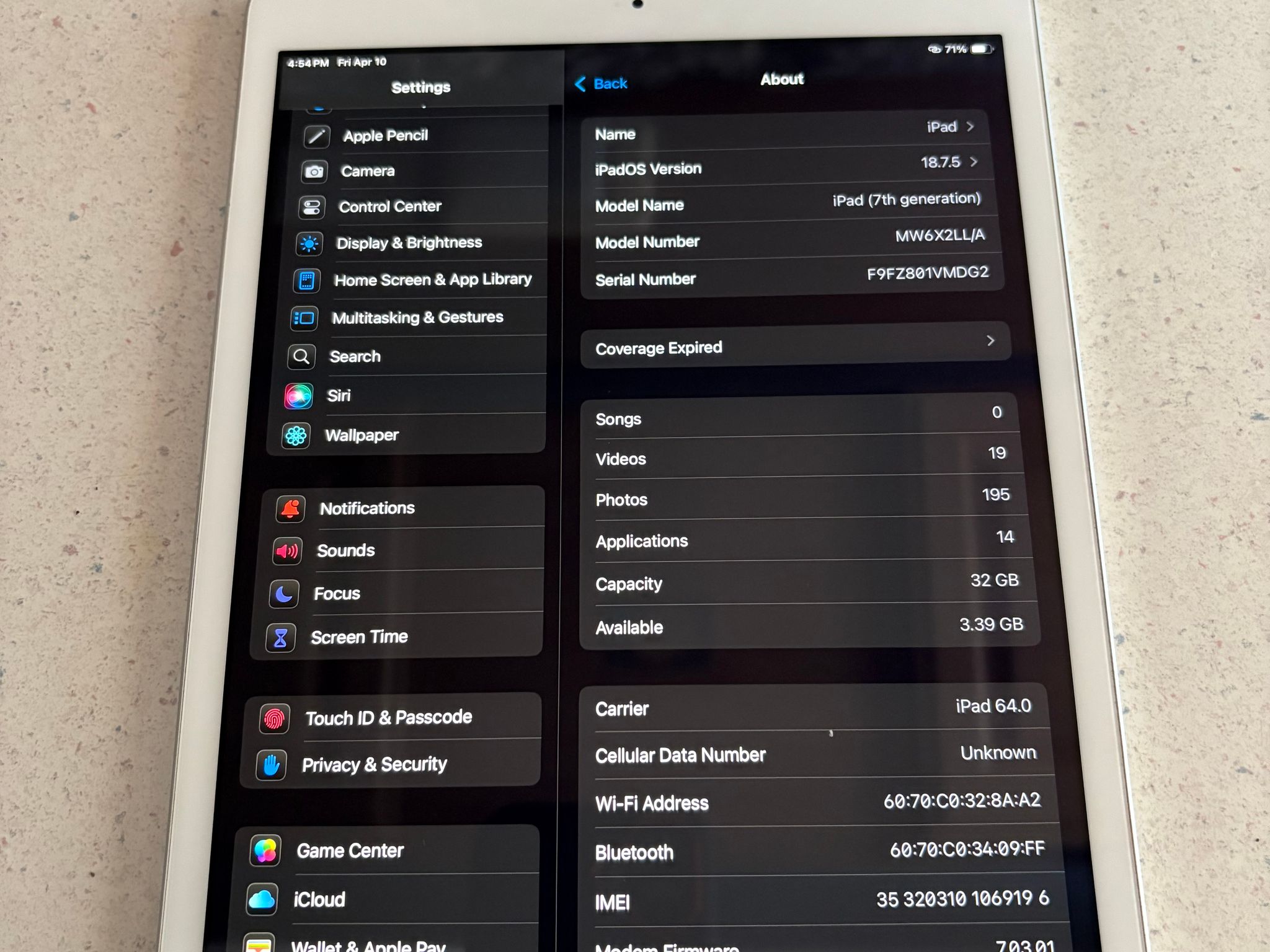 Apple iPad 7th Generation Cellular/Wifi