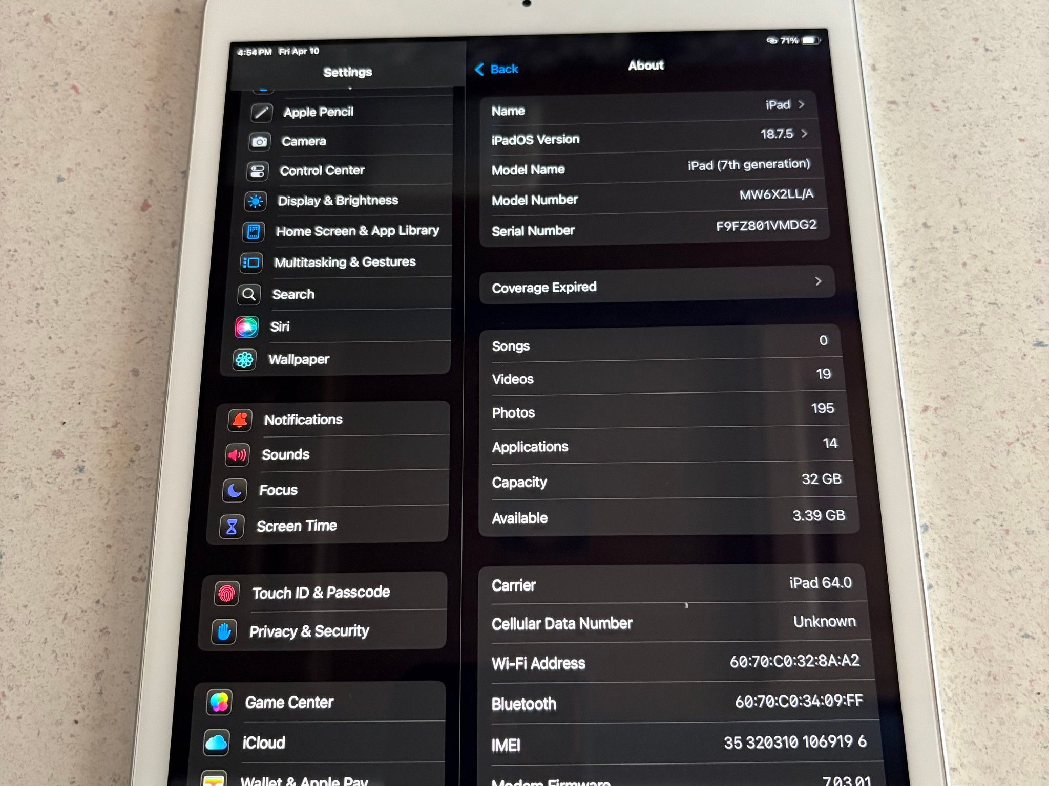 Apple iPad 7th Generation Cellular/Wifi
