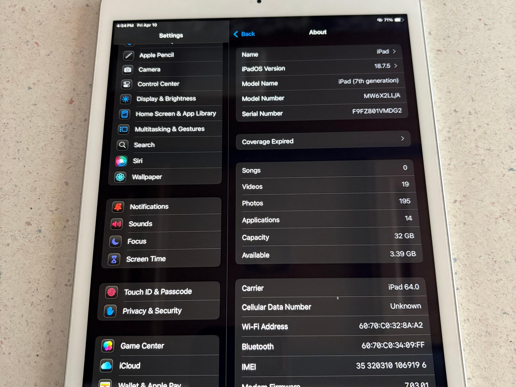 Apple iPad 7th Generation Cellular/Wifi