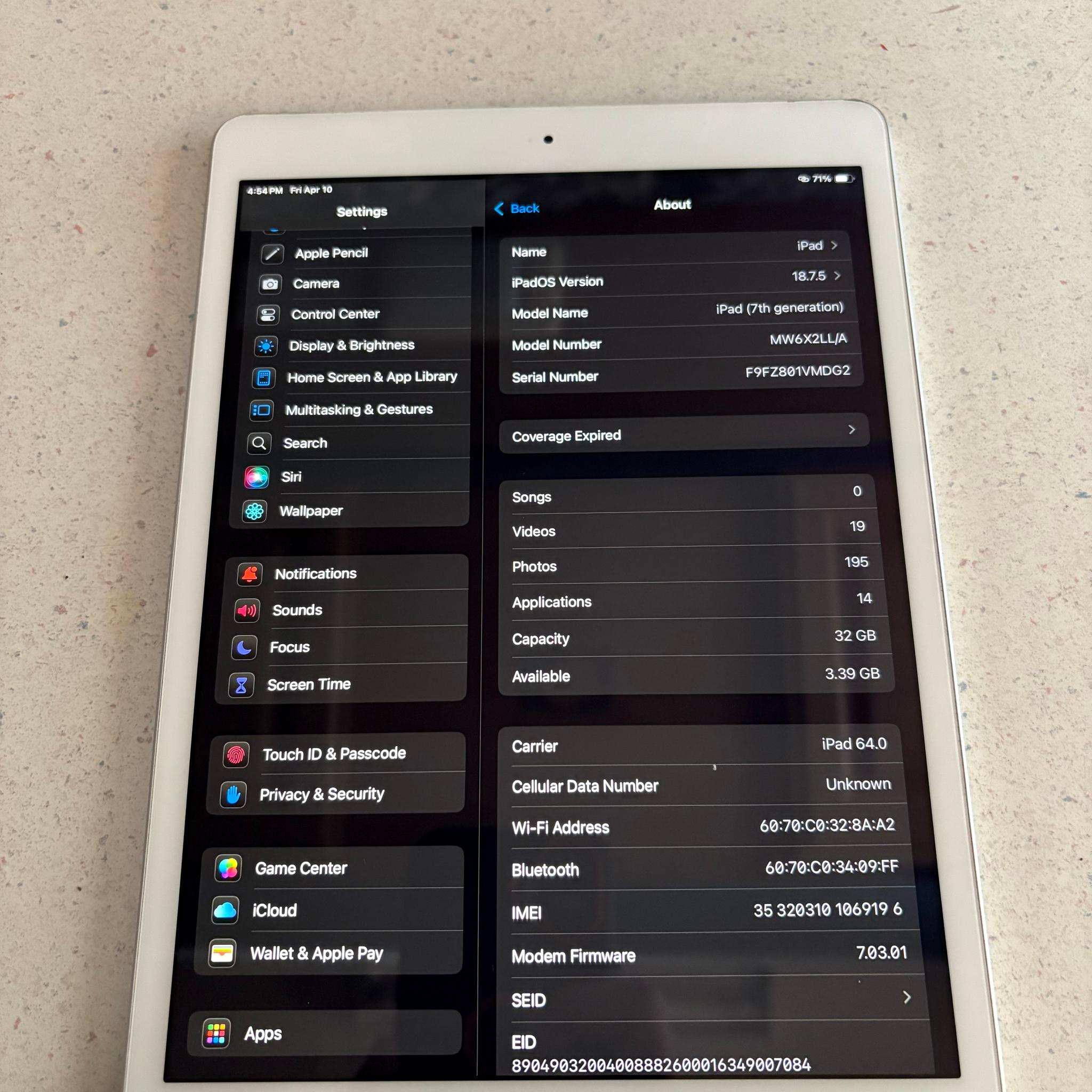Apple iPad 7th Generation Cellular/Wifi
