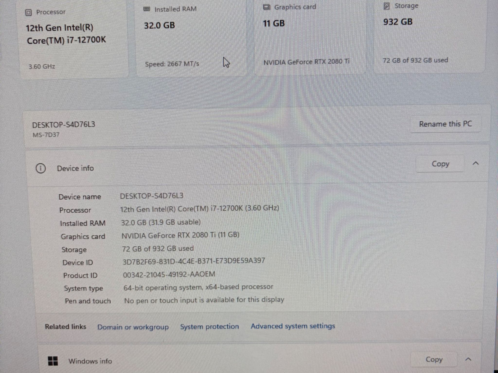 GeForce RTX 2080 ti Custom Gaming PC - Core i7-12gen, 16GB RAM, 1tb SSD