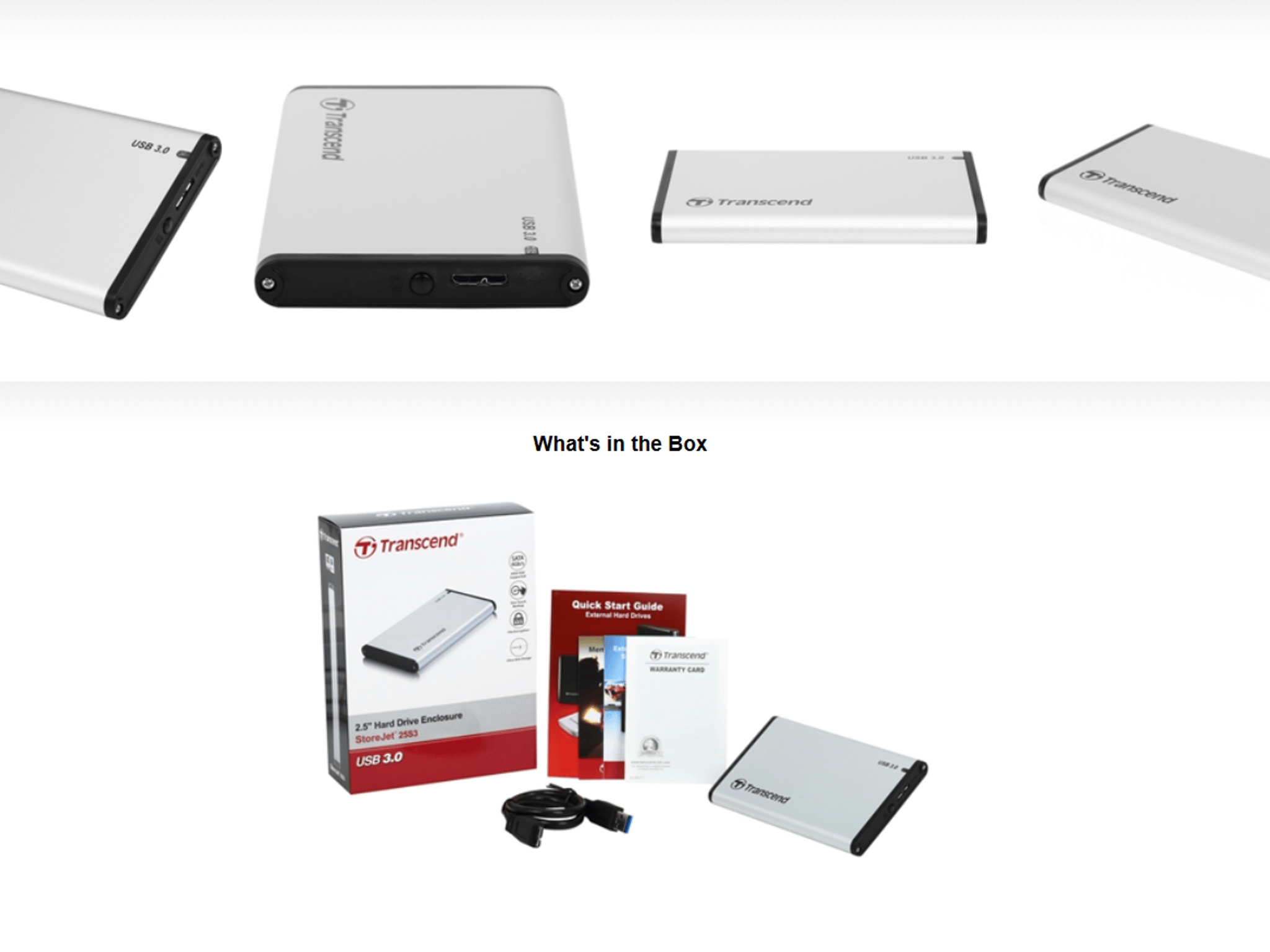 NEW TRANSCEND 2.5” SSD/HDD EXTERNAL ALUMINIUM ENCLOSURE, USB 3.0, One Touch Backup