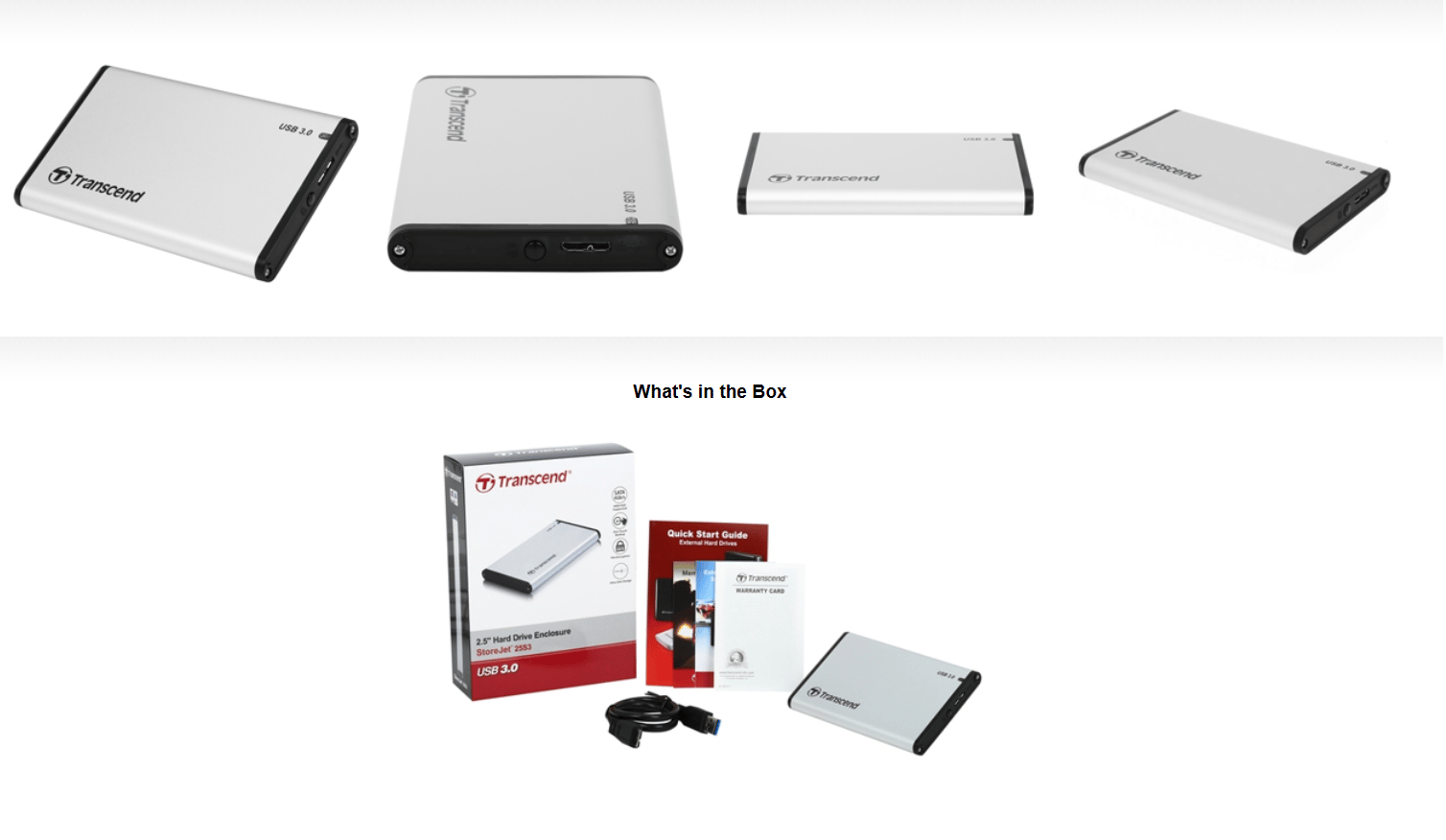 NEW TRANSCEND 2.5” SSD/HDD EXTERNAL ALUMINIUM ENCLOSURE, USB 3.0, One Touch Backup