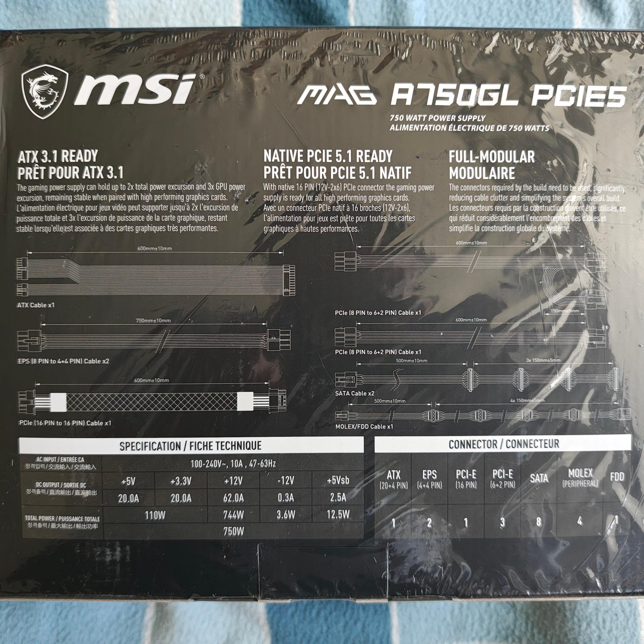 MSI MAG A750GL 750 Watt PSU - Brand New