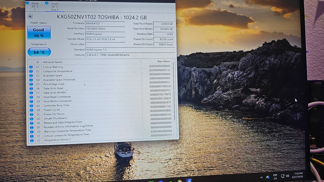 Toshiba XG5 1TB NVMe M.2 SSD (KXG50ZNV1T02) PCIe Gen3 SSD - 66