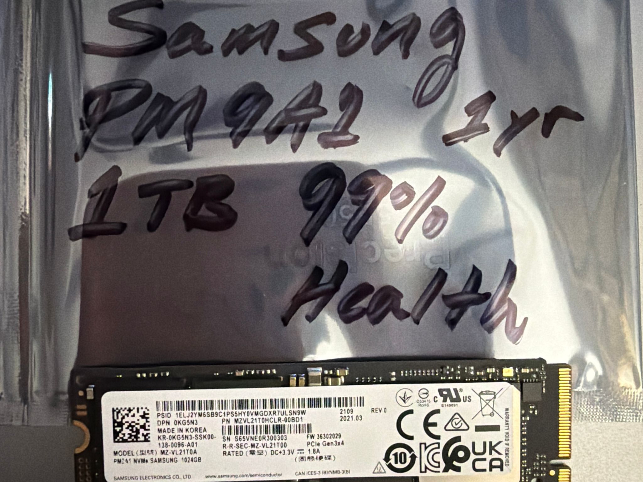 Samsung PM9A1 1TB NVMe M.2 SSD Used 99% Health