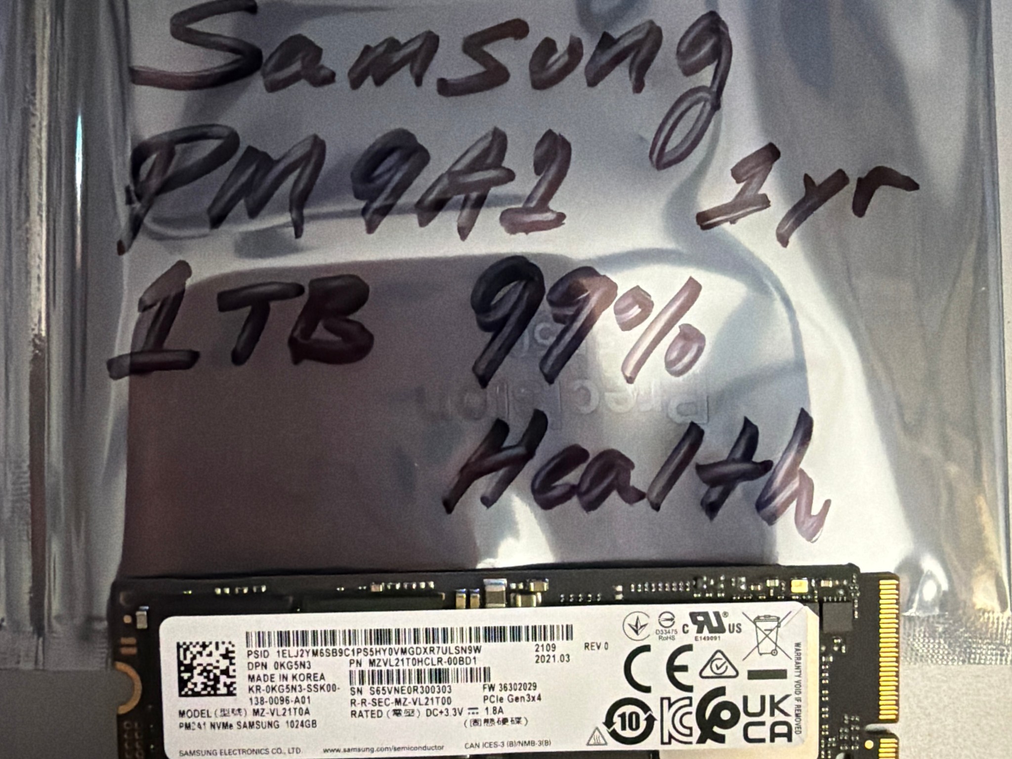 Samsung PM9A1 1TB NVMe M.2 SSD Used 99% Health