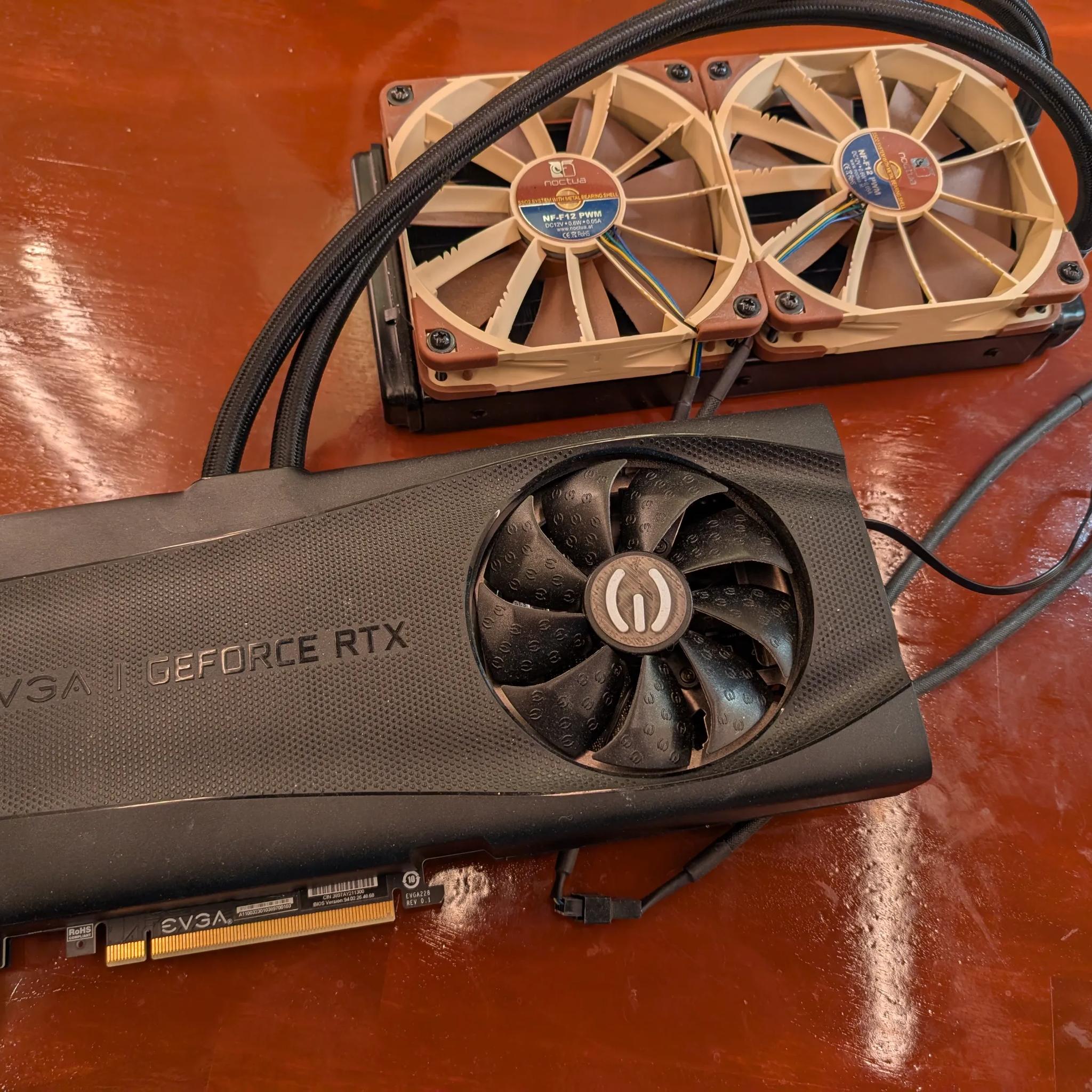 EVGA 3080 FTW3 Ultra Gaming w/ Hybrid kit installed + 2x Noctua NF-F12 PWM fans
