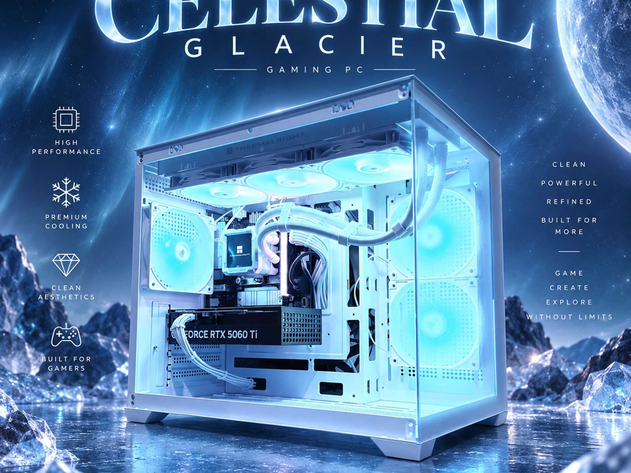 🌈"Celestial Glacier"⚪️ | 1440p Gaming + AI | RTX 5060 Ti 16GB | Ultra 7 265F | 32B DDR5 | 2TB SSD