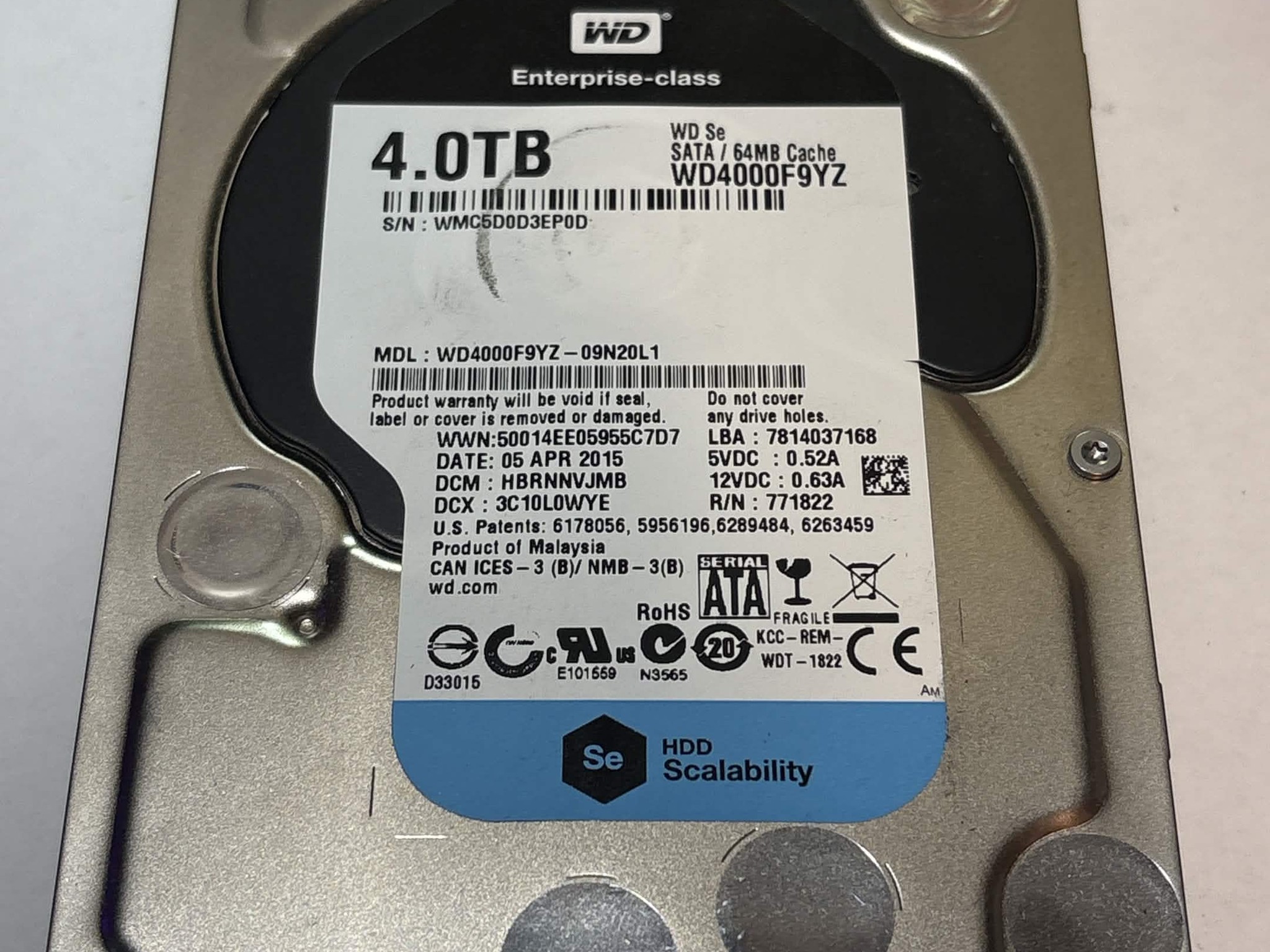 WD Se 4TB WD4000F9YZ 7200RPM SATA Enterprise HDD – 6,915 Hours – SMART Good