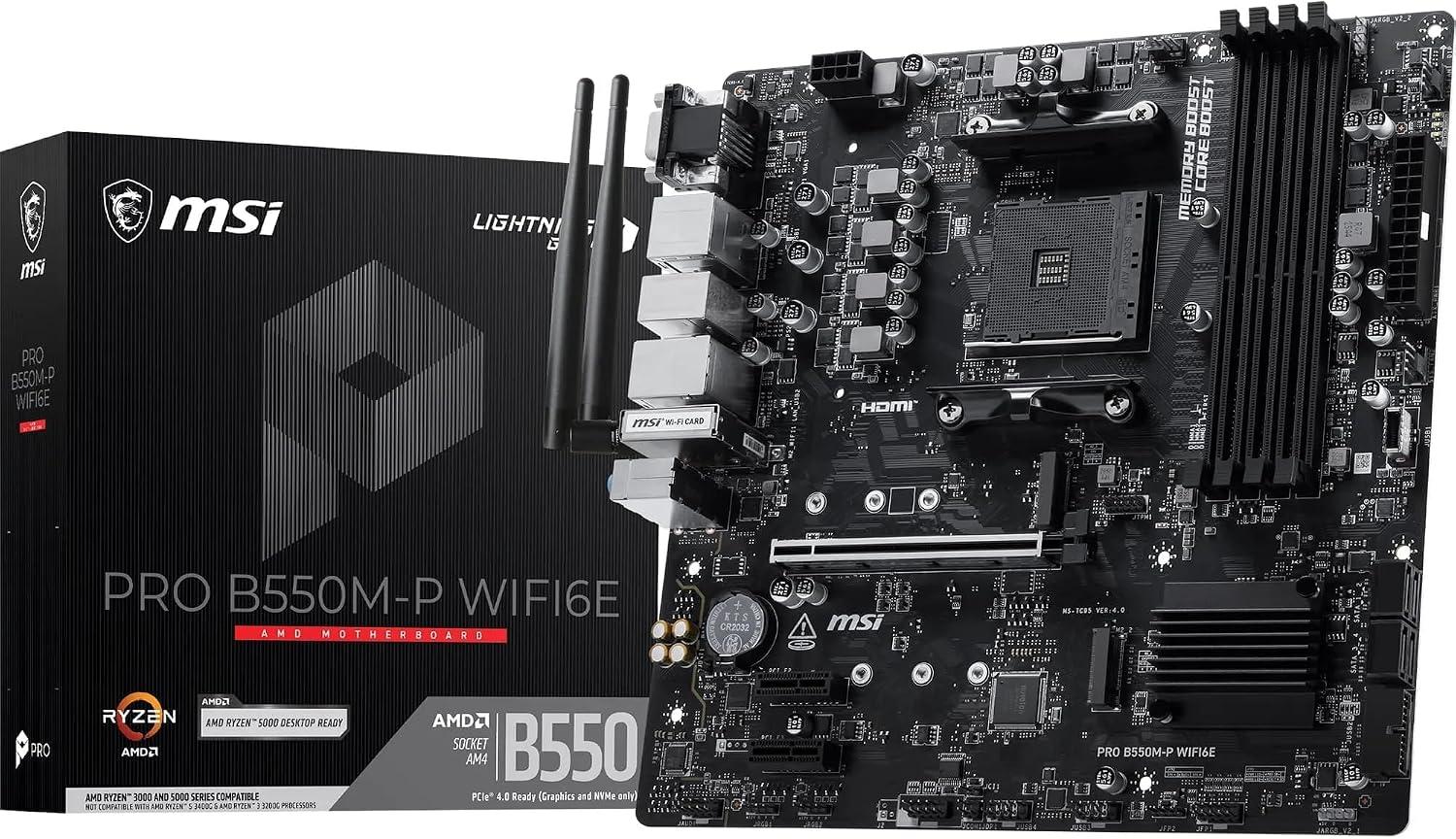 MSI PRO B550M-P WIFI6E AM4 Micro-ATX Motherboard – Wi-Fi 6E, PCIe 4.0, Dual M.2