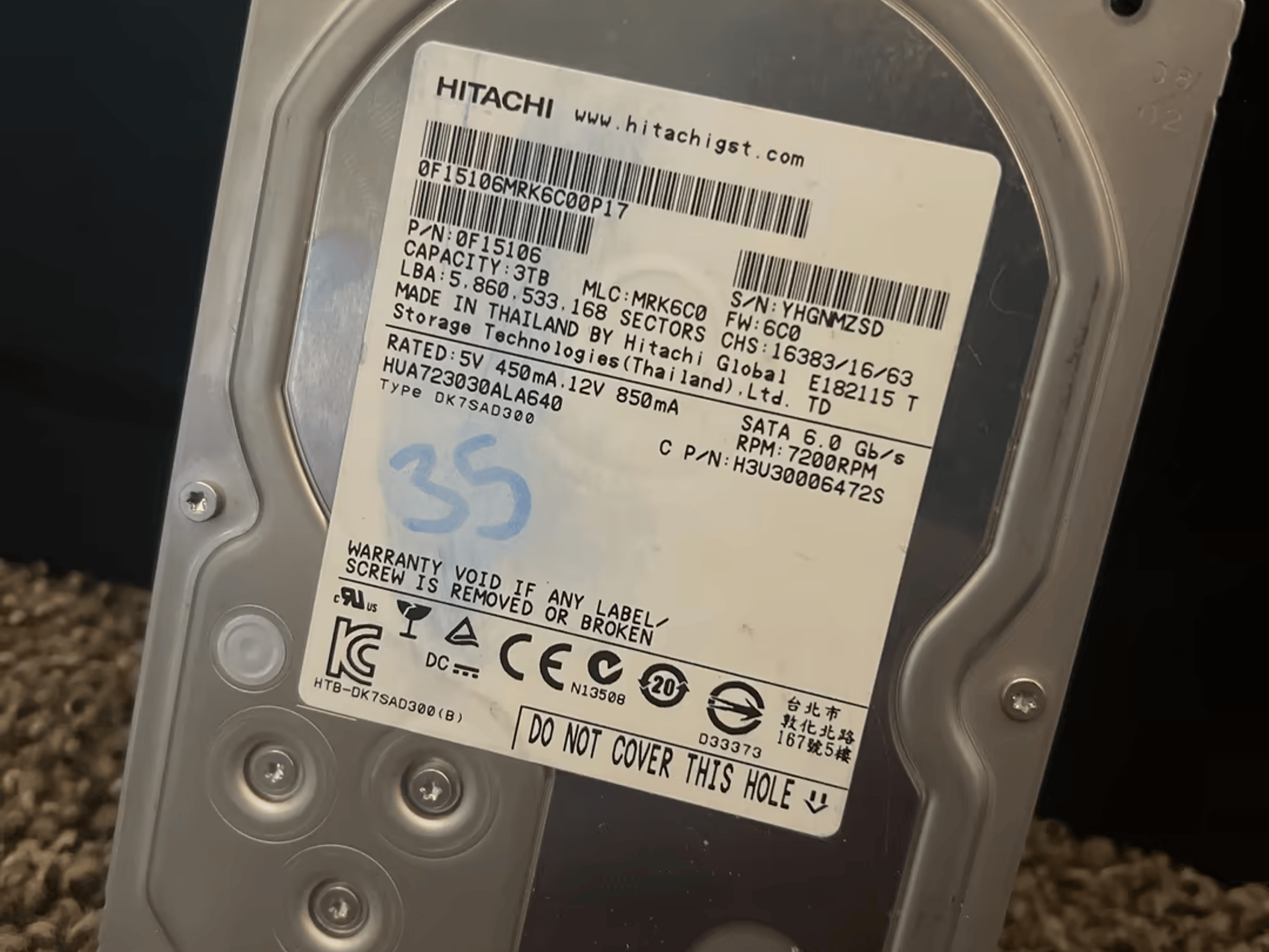 Hitachi 3TB 3.5” Hard Drive