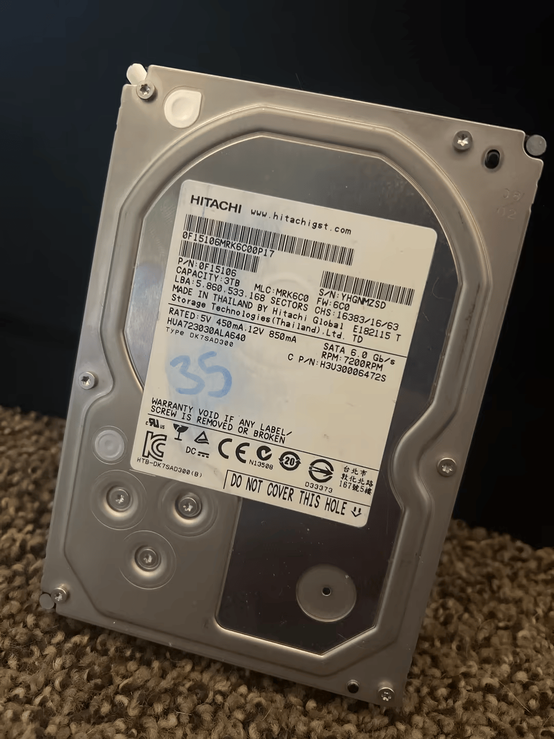 Hitachi 3TB 3.5” Hard Drive