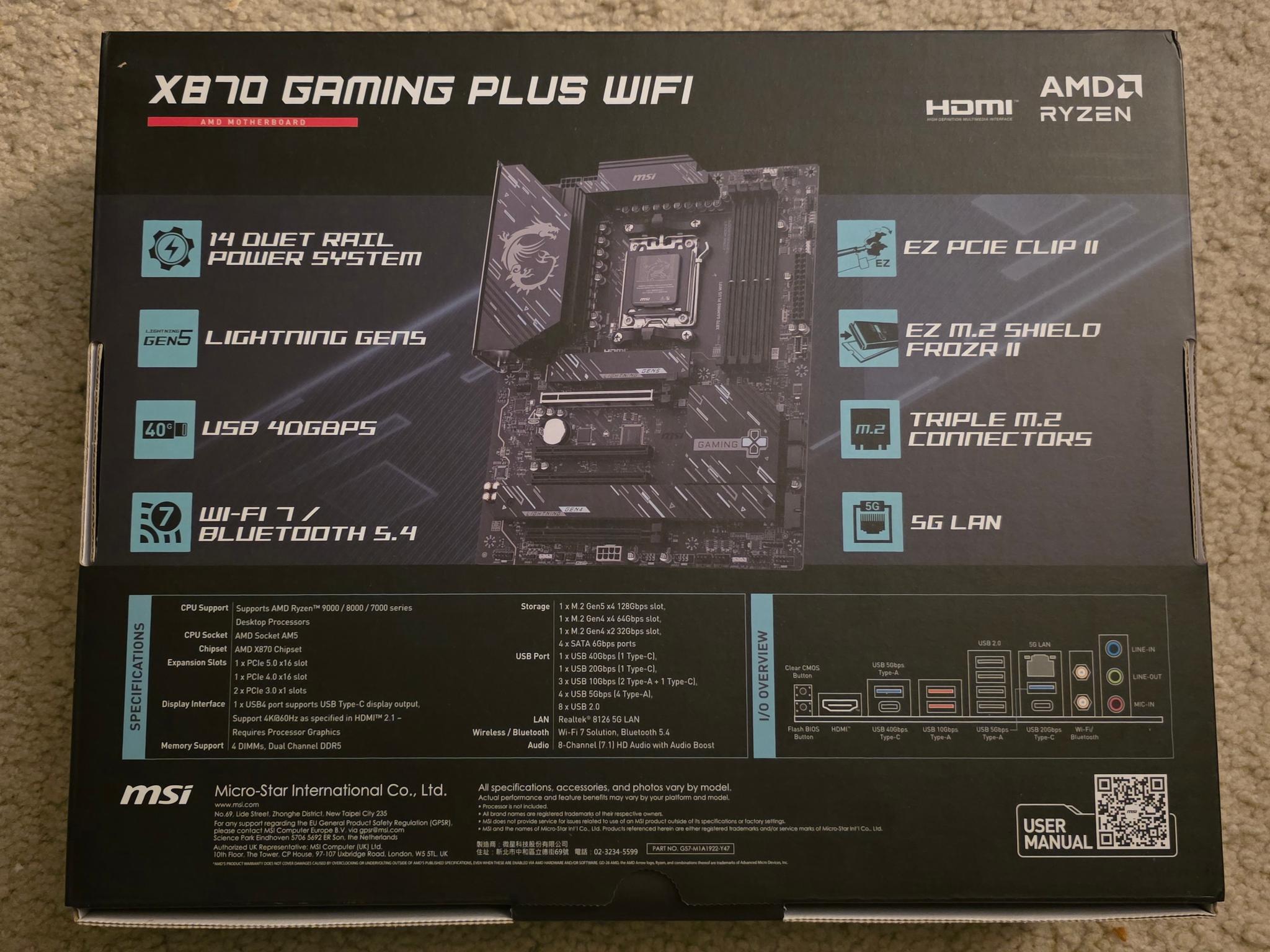 MSI X870 GAMING PLUS WIFI AM5 ATX Motherboard Brand New In Box